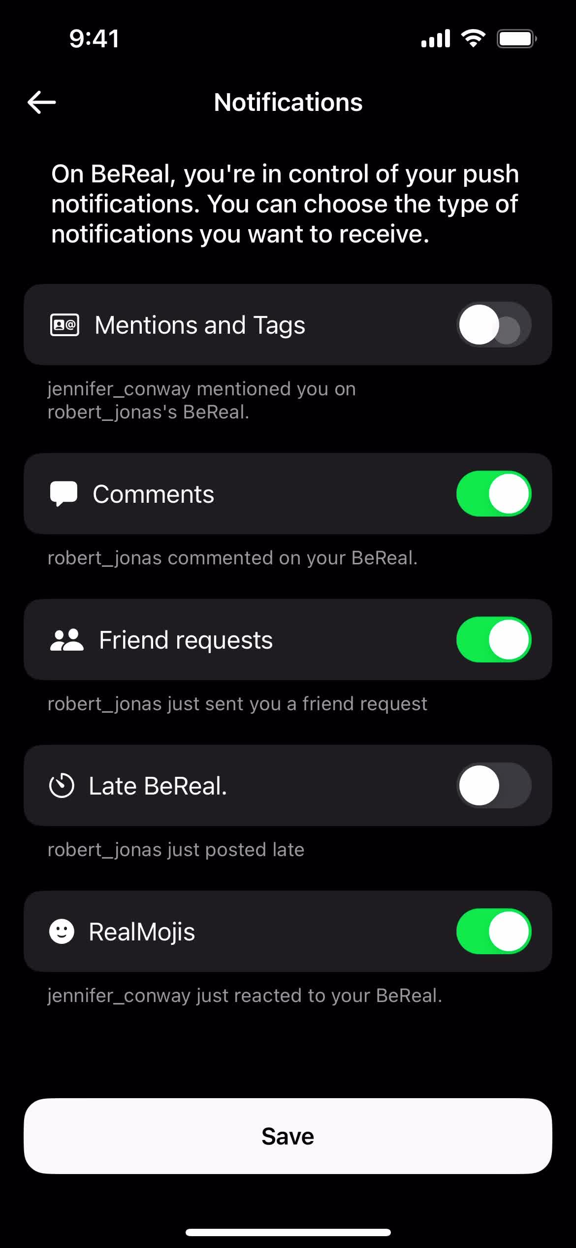 Notification settings screenshot