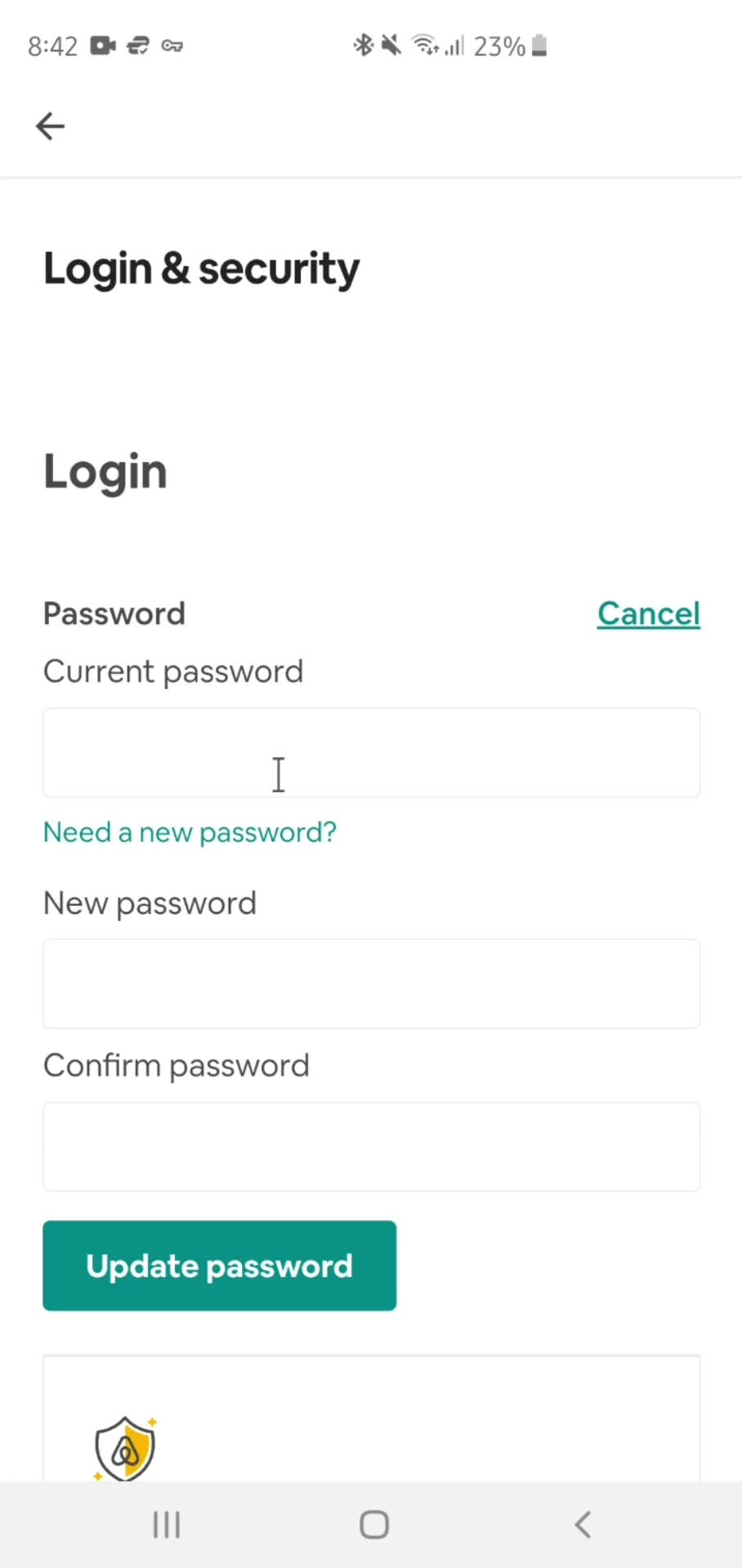 Changing password screenshot