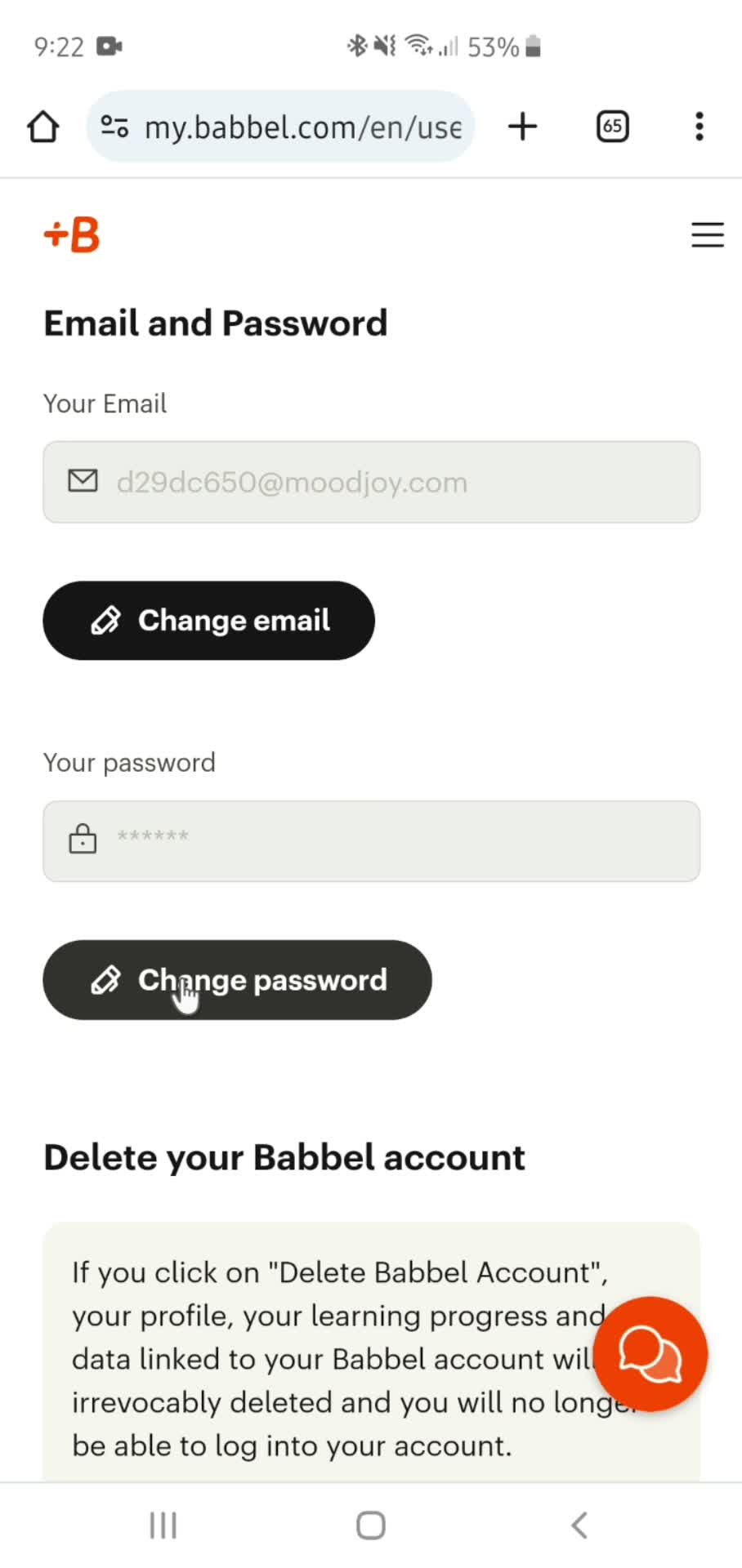 Changing password screenshot