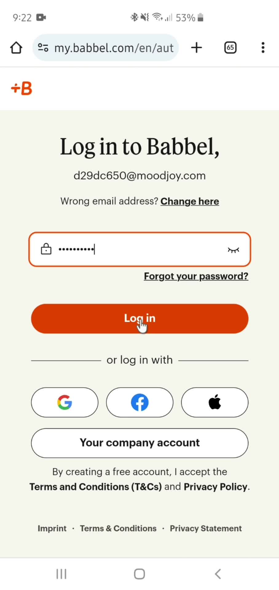 Changing password screenshot