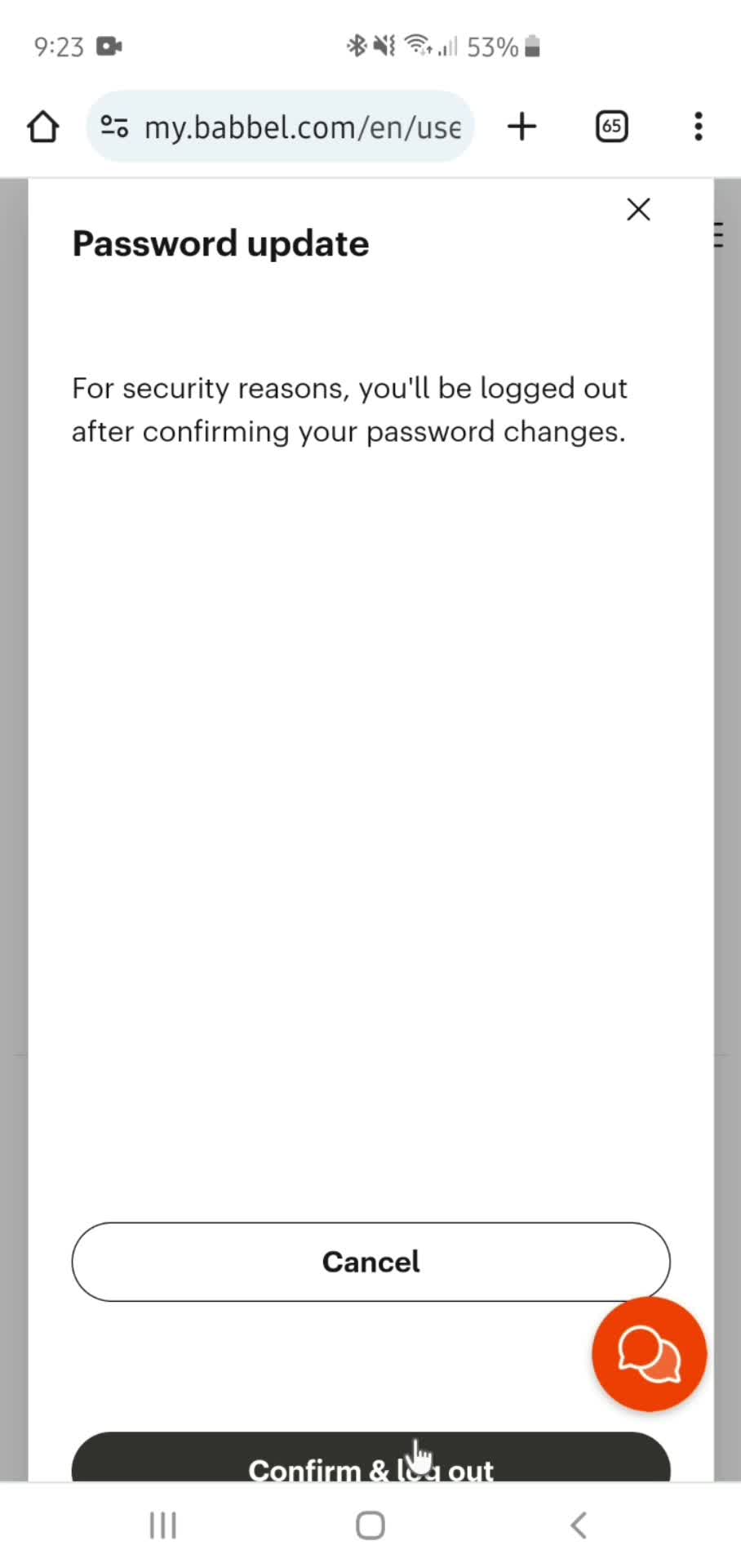 Changing password screenshot