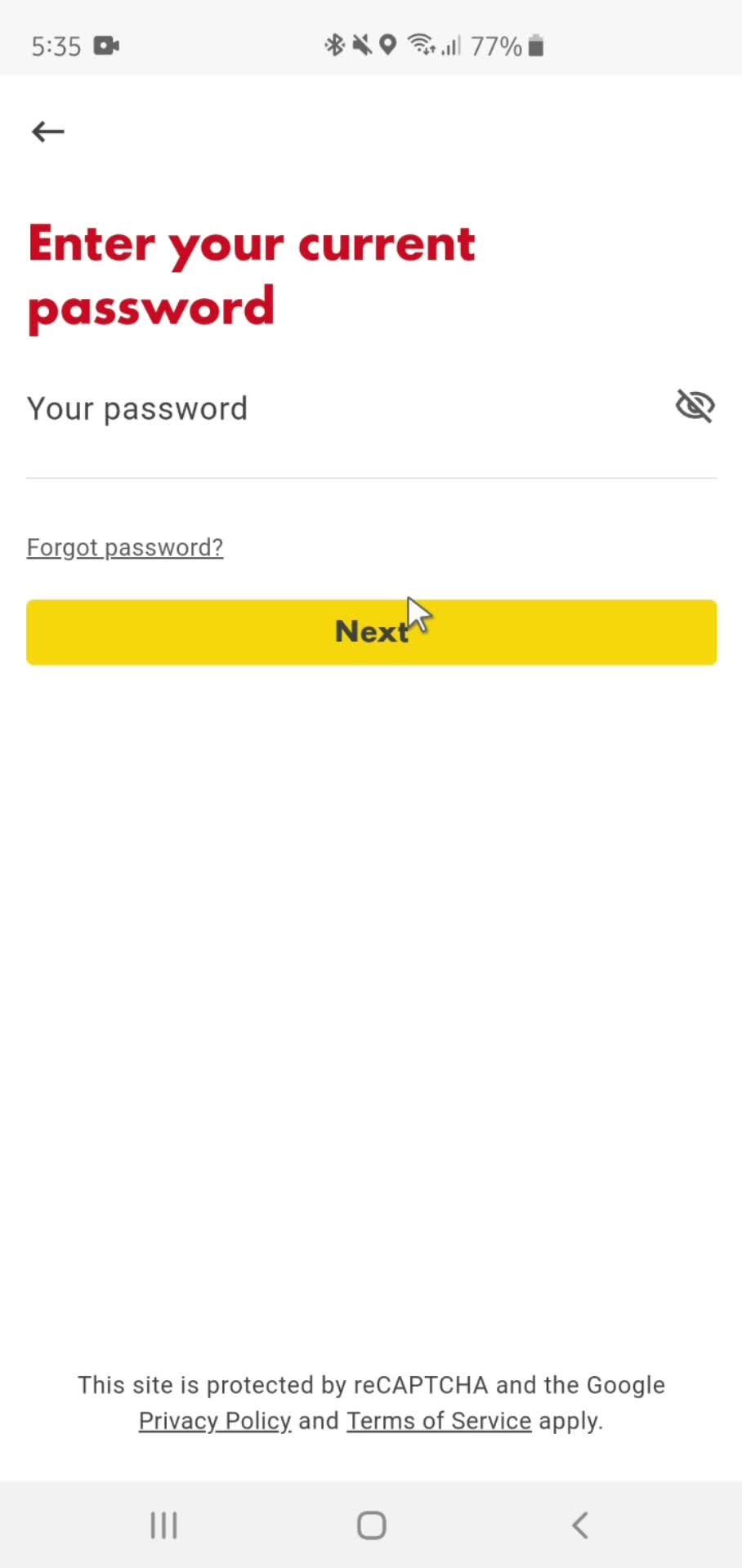 Changing password screenshot