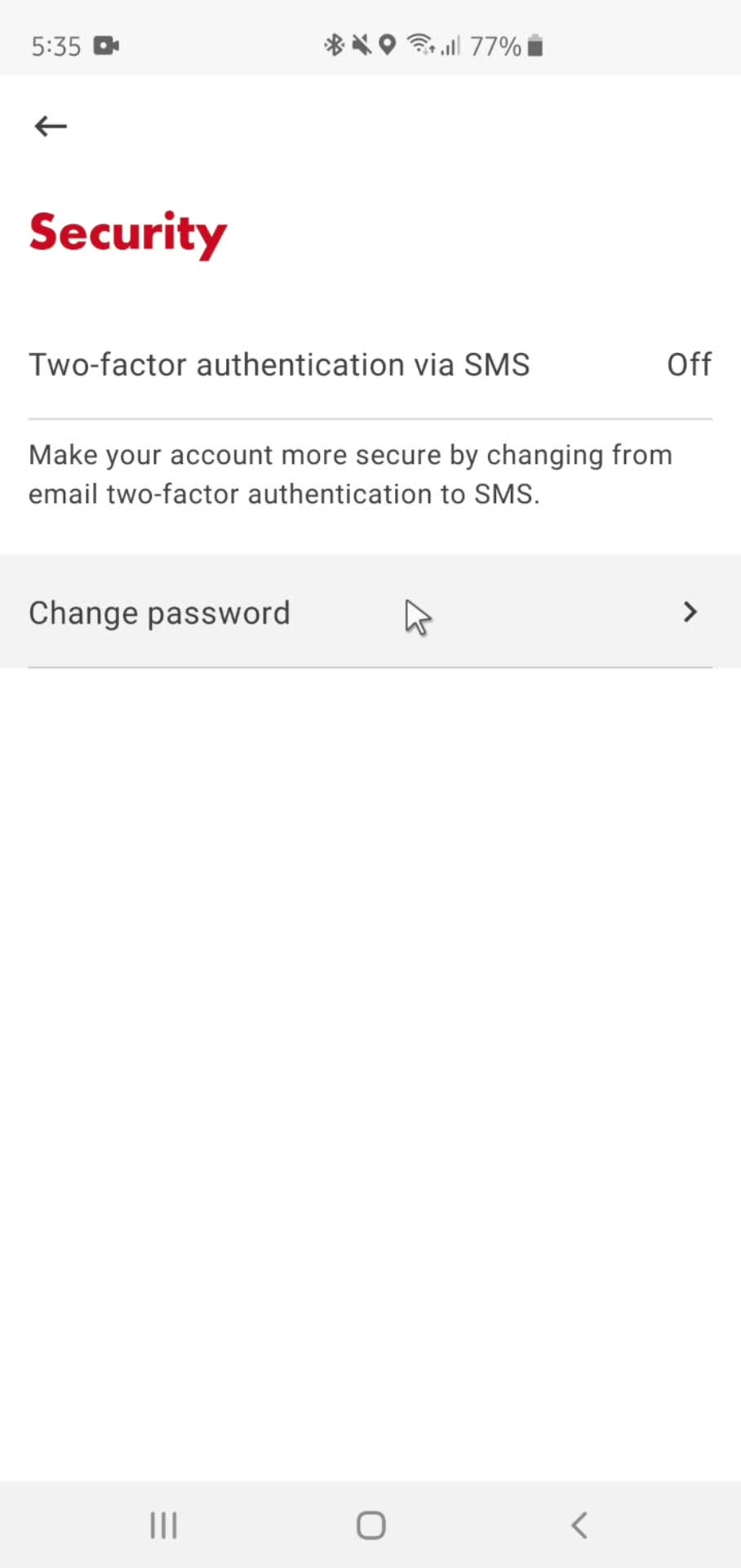 Changing password screenshot