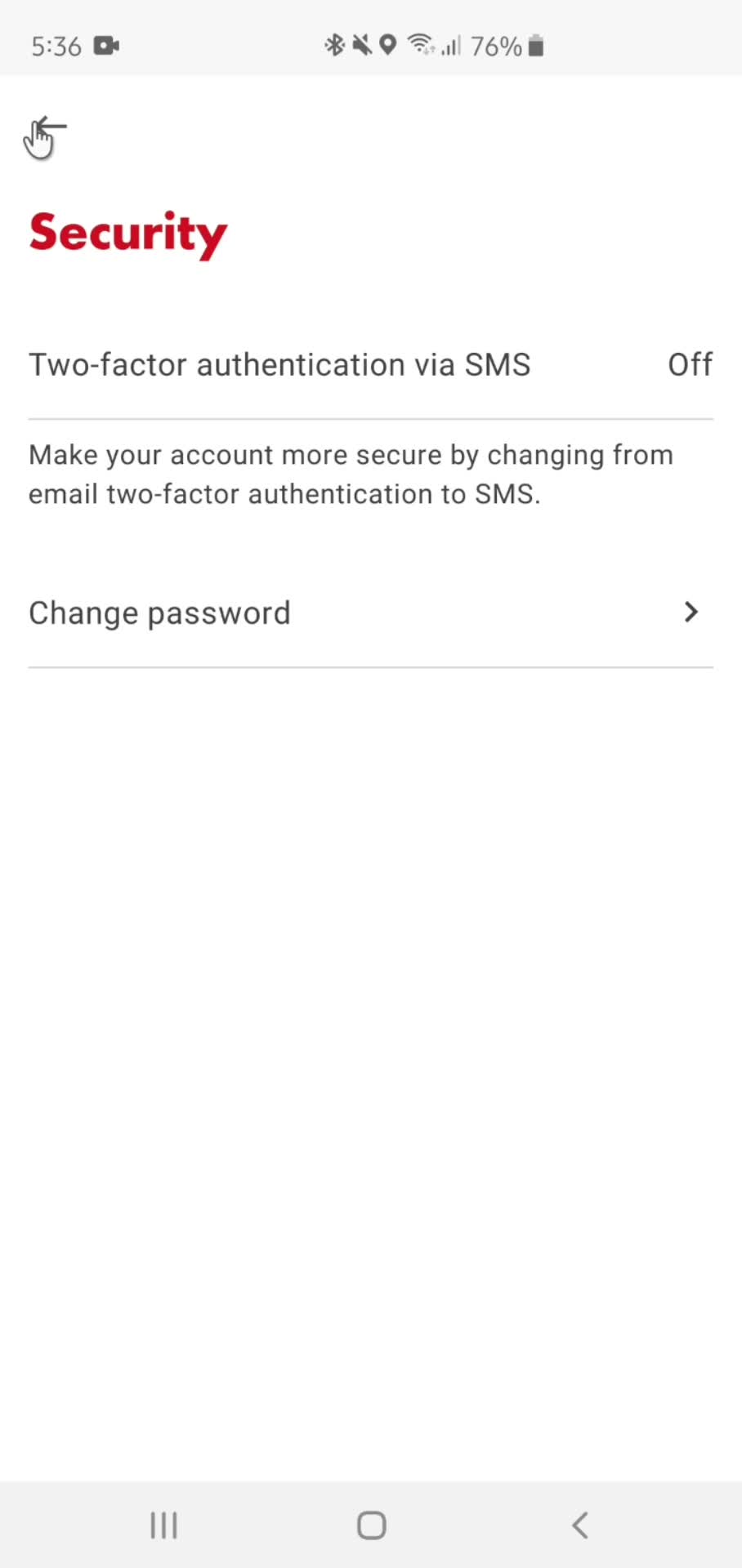 Changing password screenshot