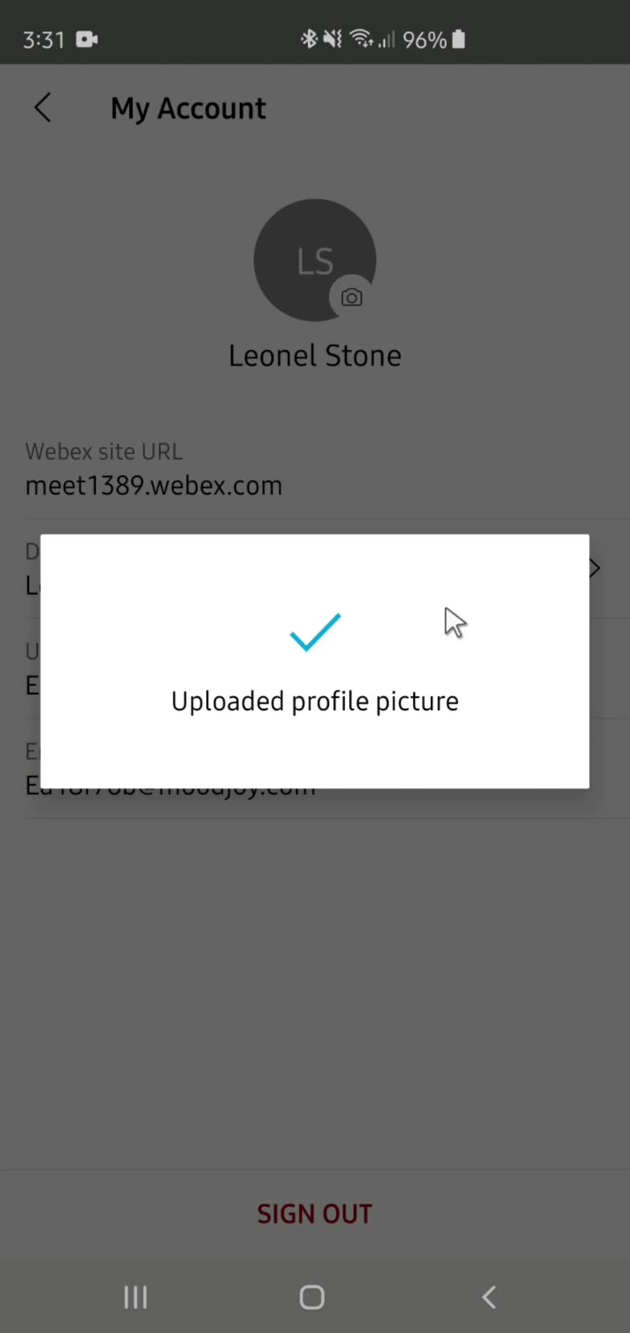 Uploading profile picture screenshot