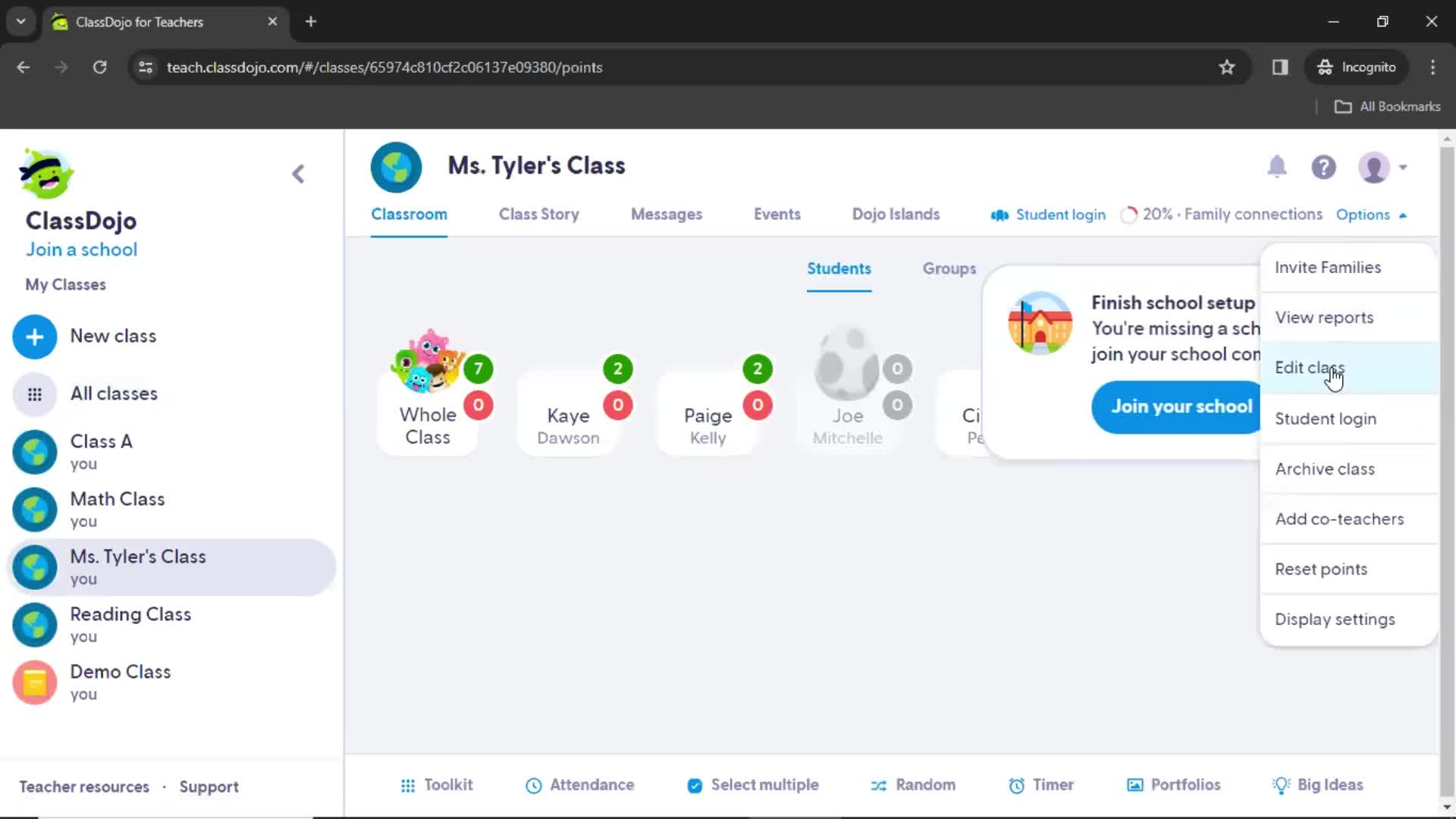 Notification settings on ClassDojo video thumbnail