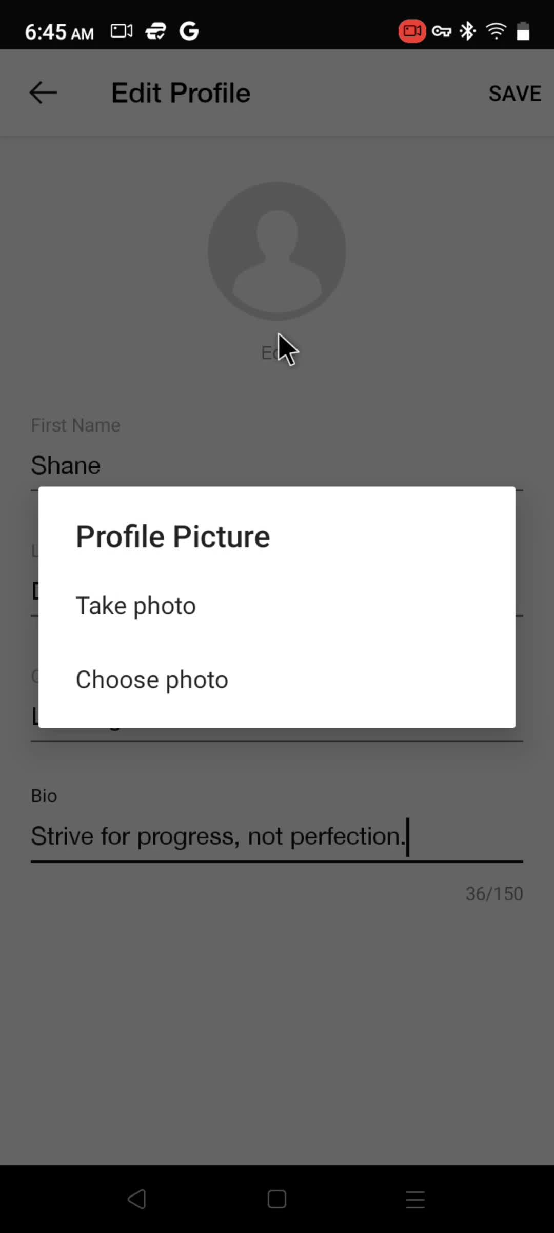 Updating your profile screenshot