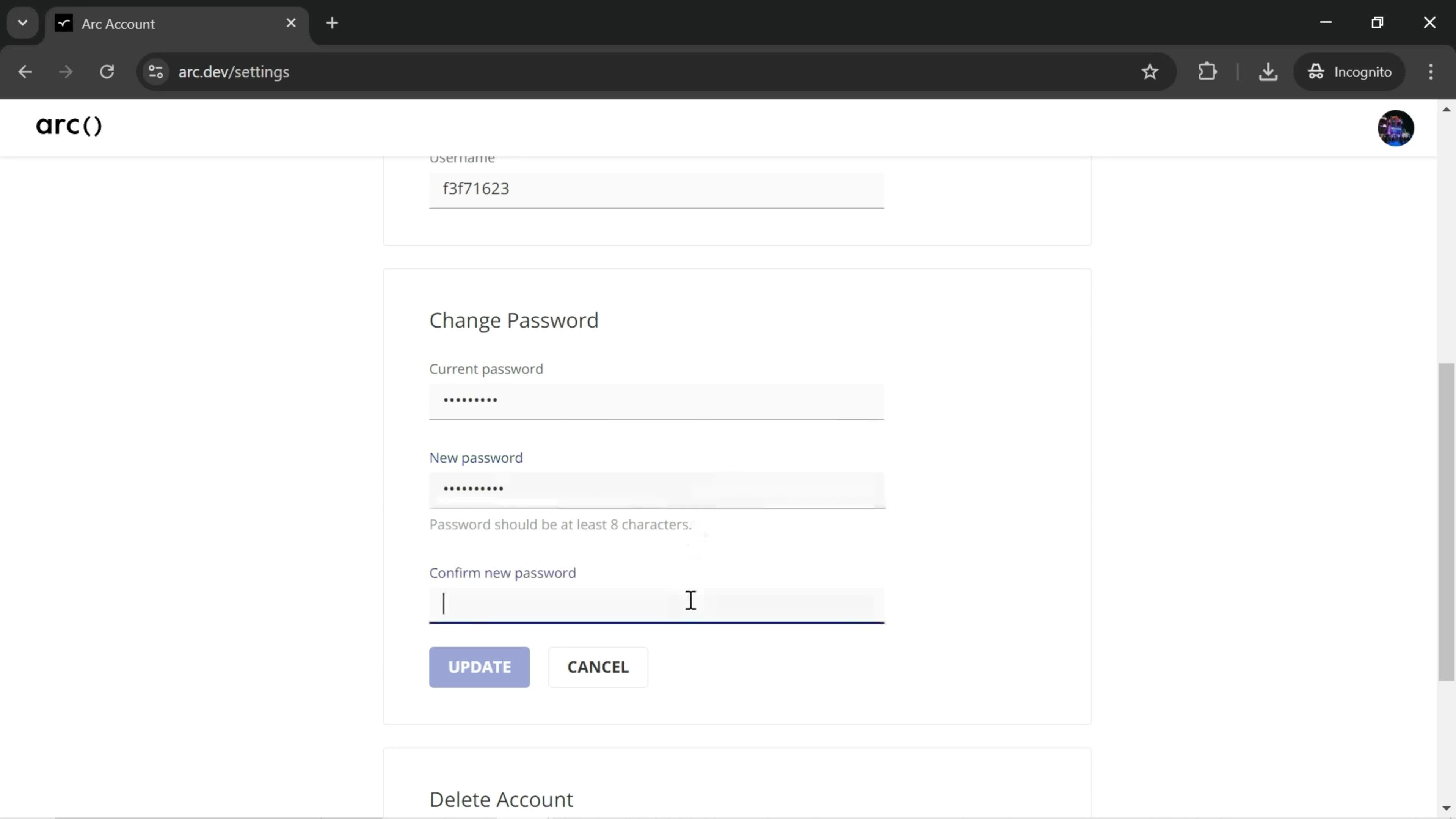 Changing password on Arc.dev video thumbnail