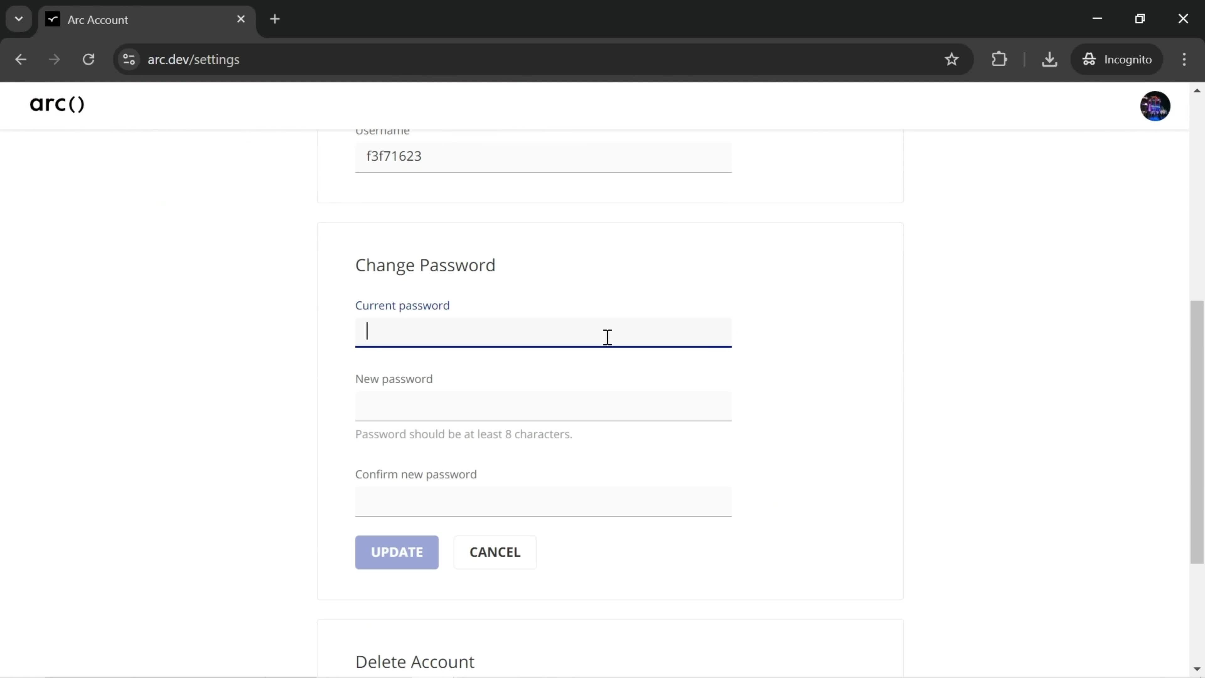 Changing password on Arc.dev video thumbnail