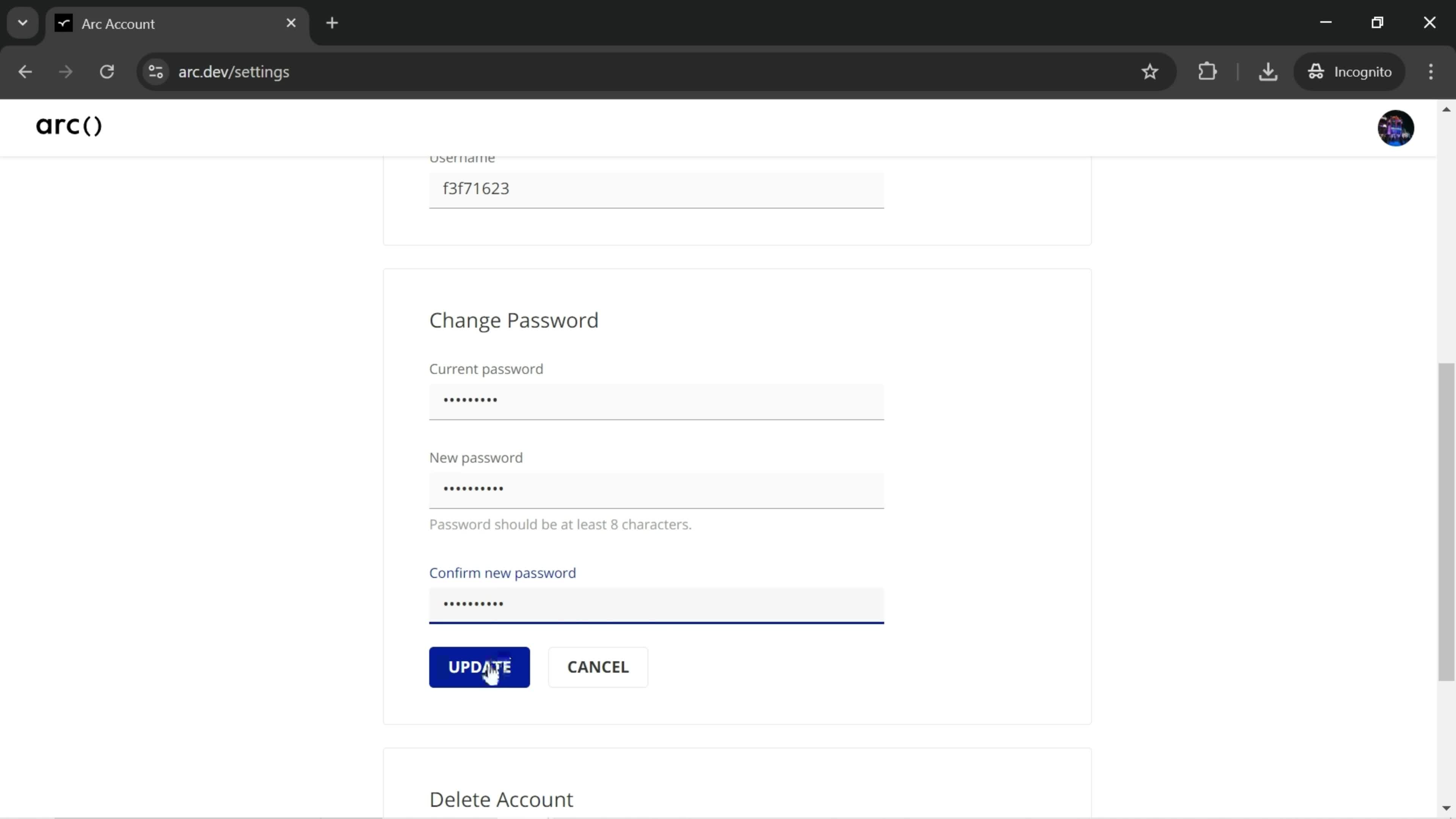 Changing password on Arc.dev video thumbnail