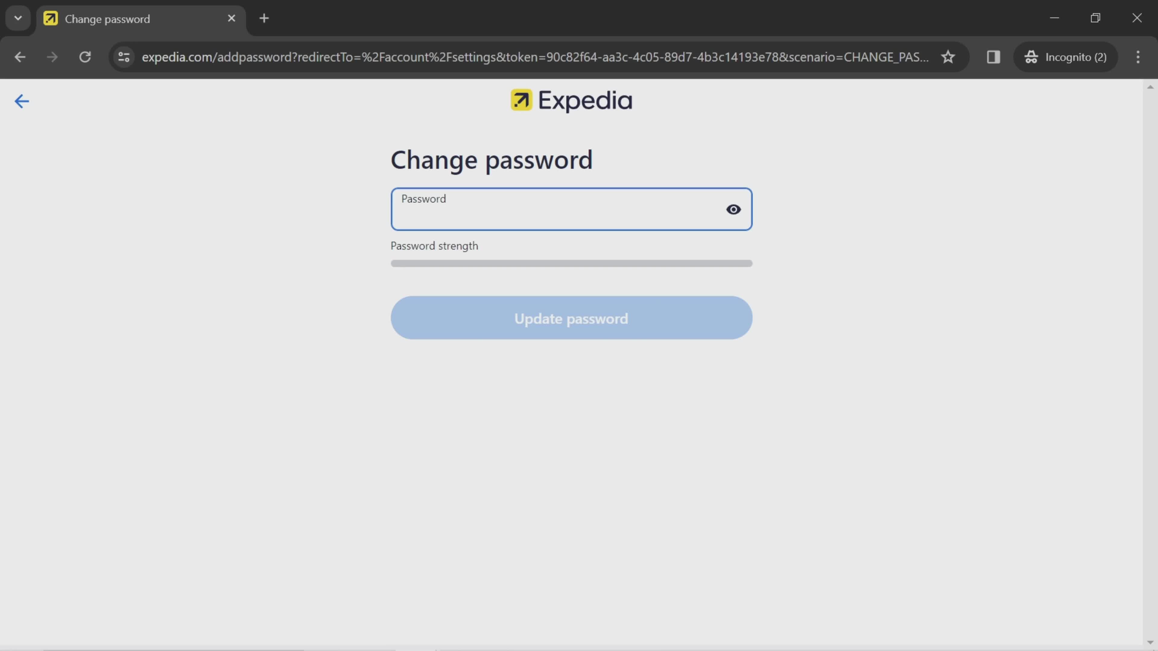 Changing password screenshot