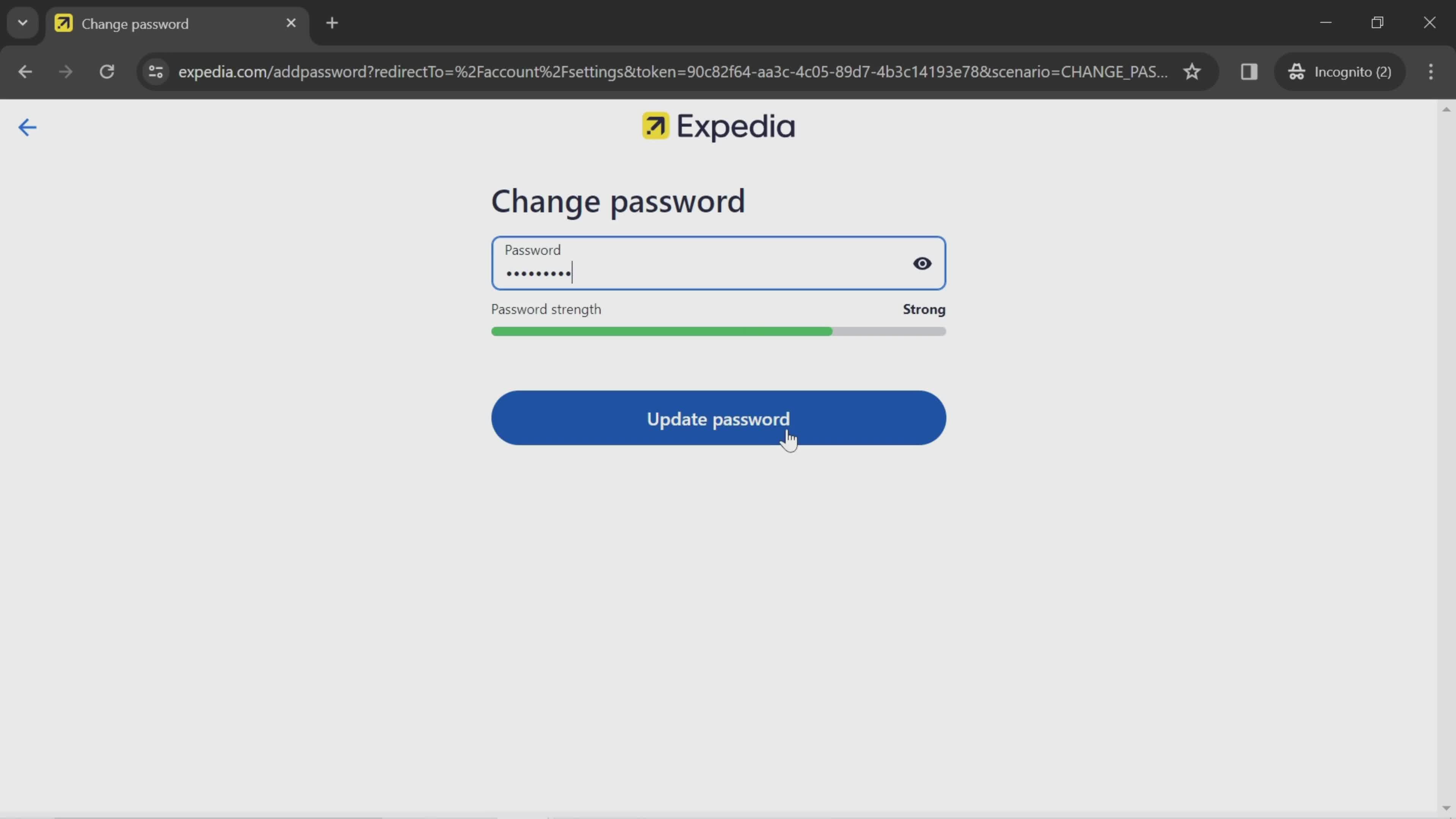 Changing password screenshot