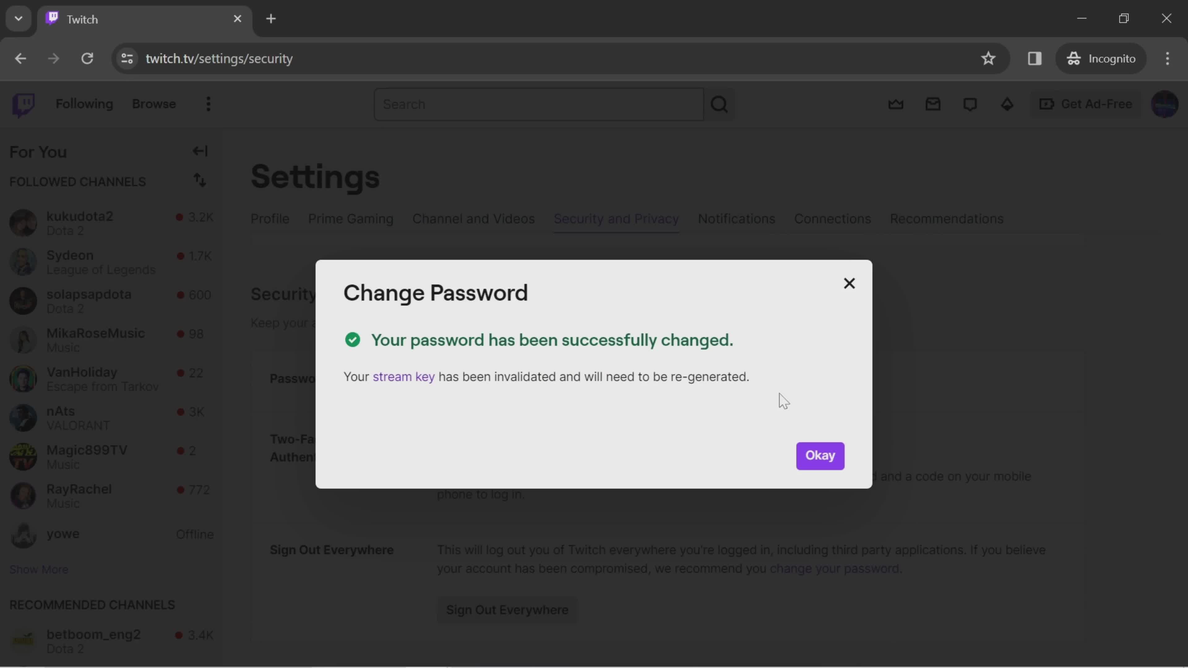 Changing password on Twitch video thumbnail