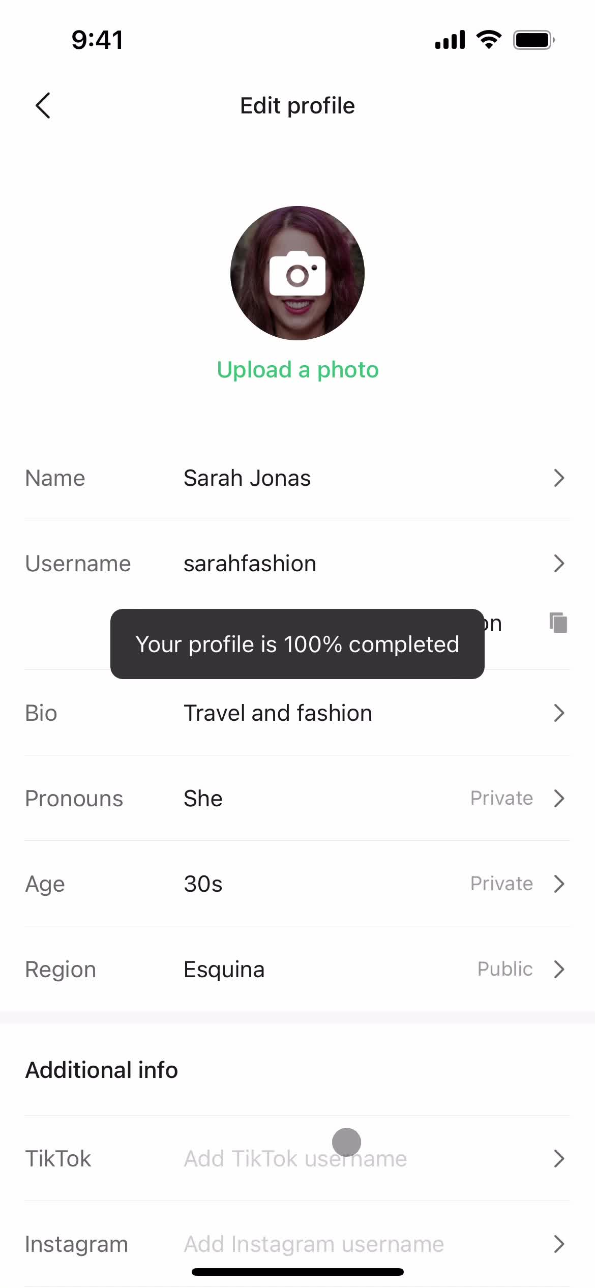 Updating your profile screenshot