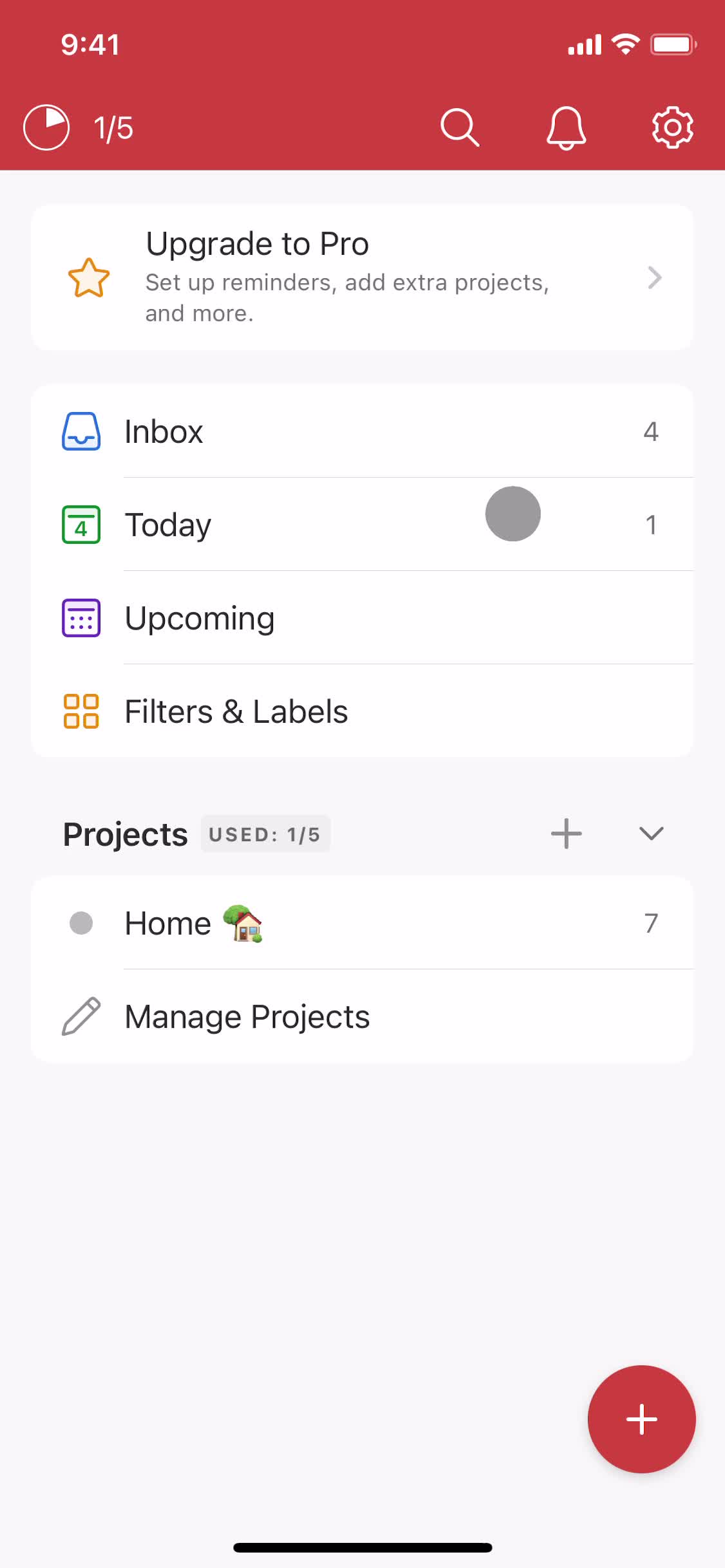 Screenshot of Home on Upgrading your account on Todoist user flow