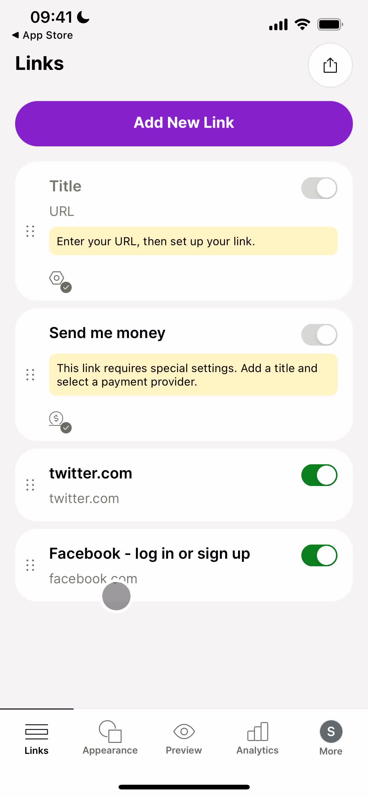 Screenshot of Links on Upgrading your account on Linktree user flow