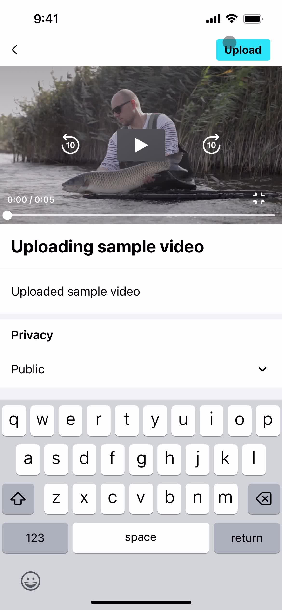 Uploading media screenshot