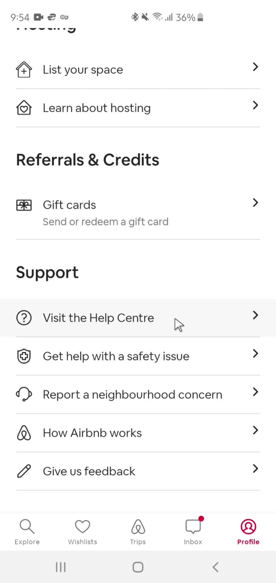 Help center screenshot