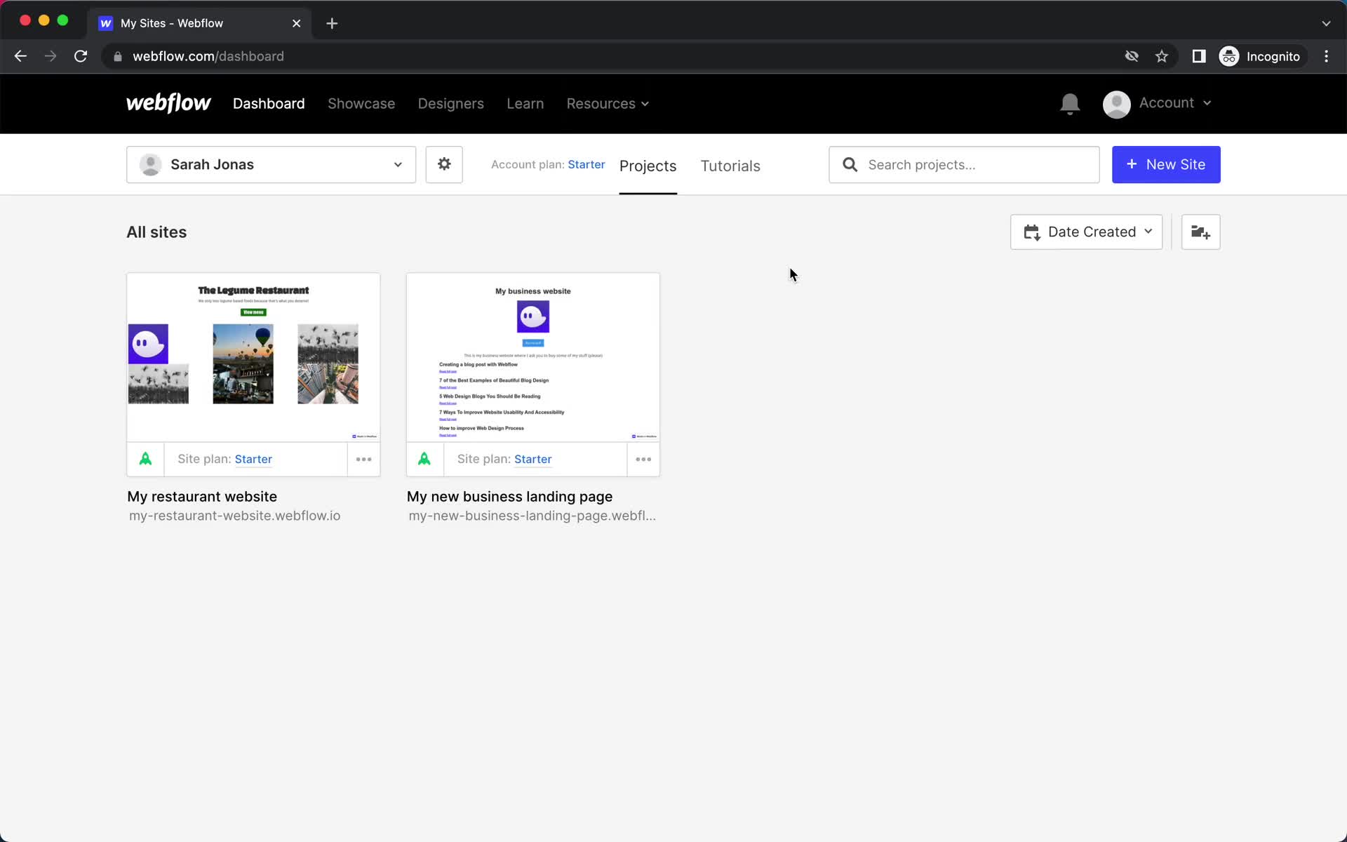 Screenshot of Dashboard on General browsing on Webflow user flow