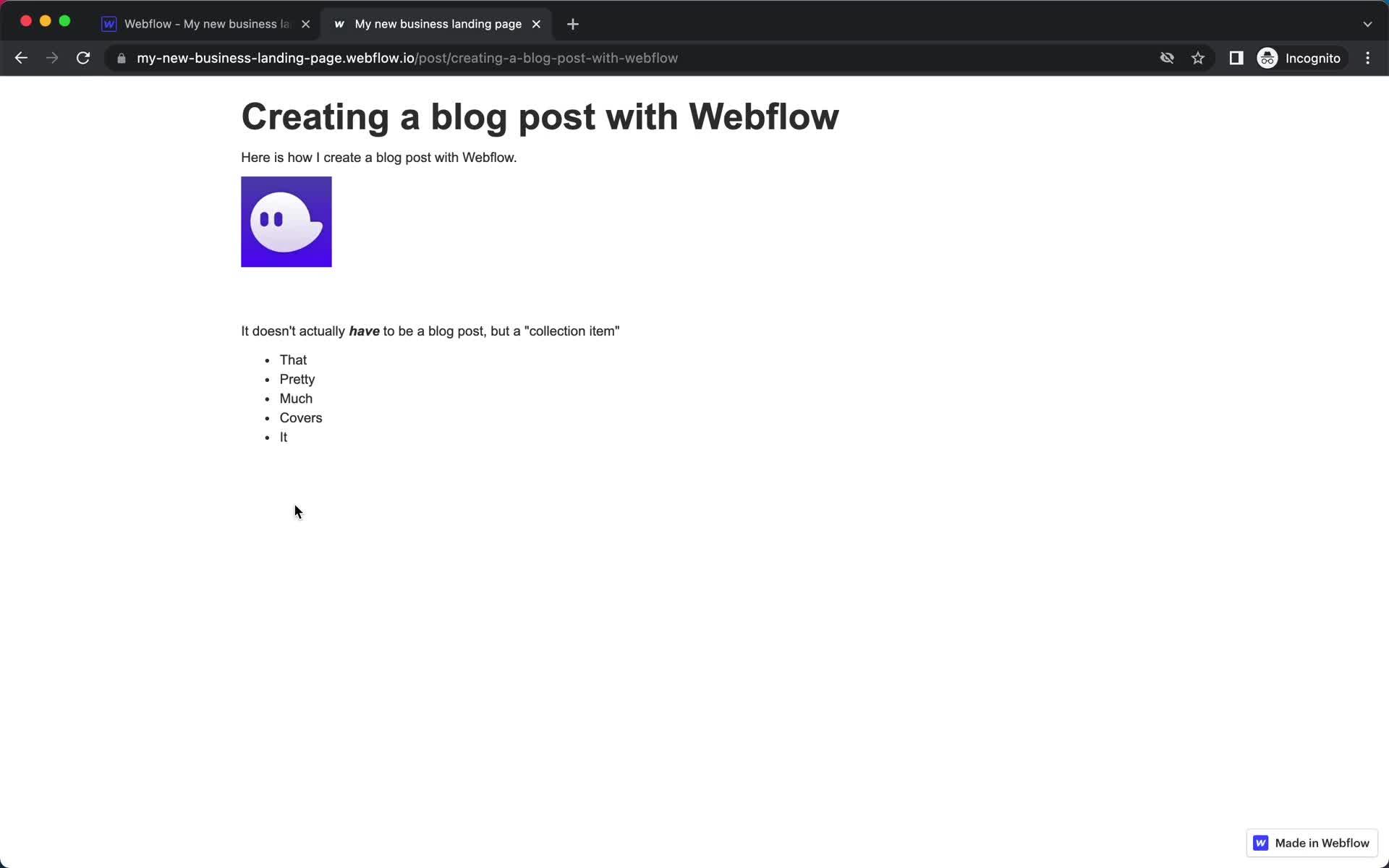 Creating a post on Webflow video thumbnail