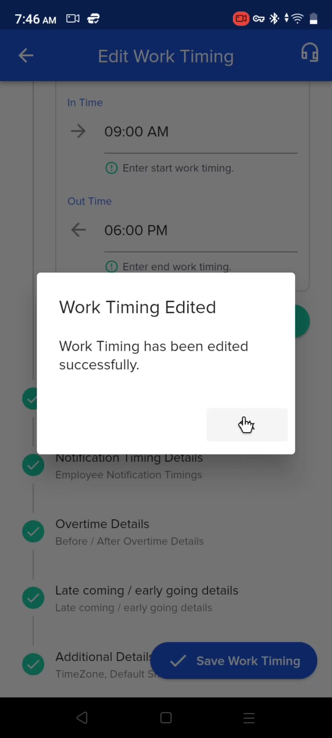 Editing work timing screenshot