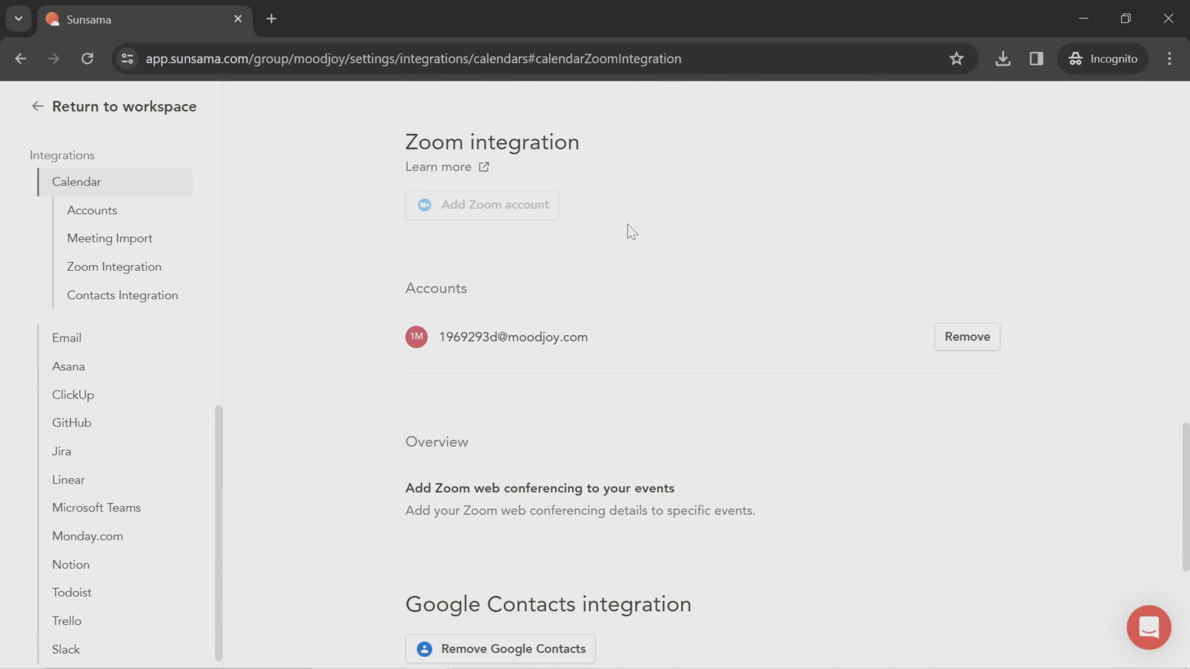 Zoom integration screenshot