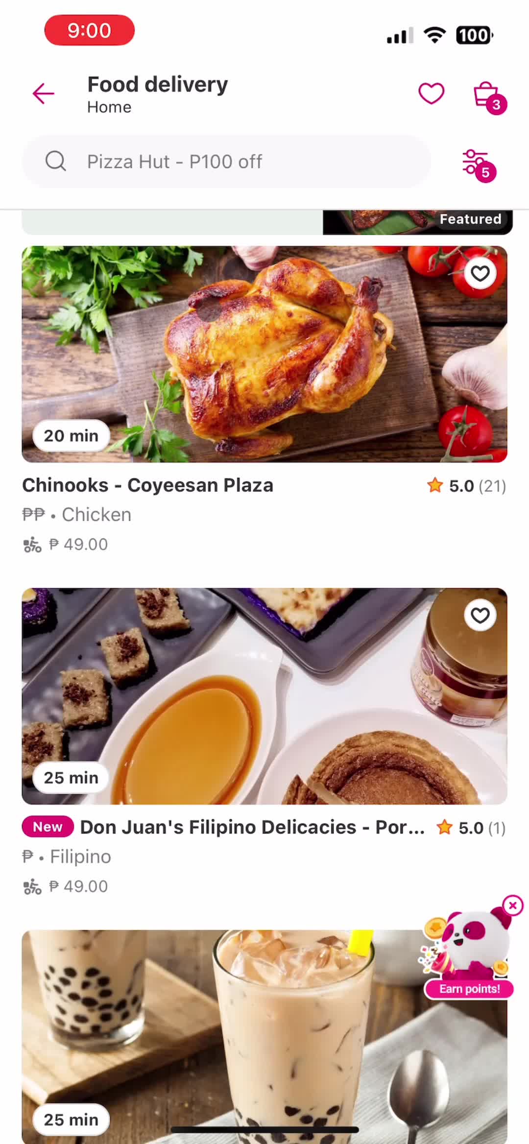 foodpanda filtered results screenshot