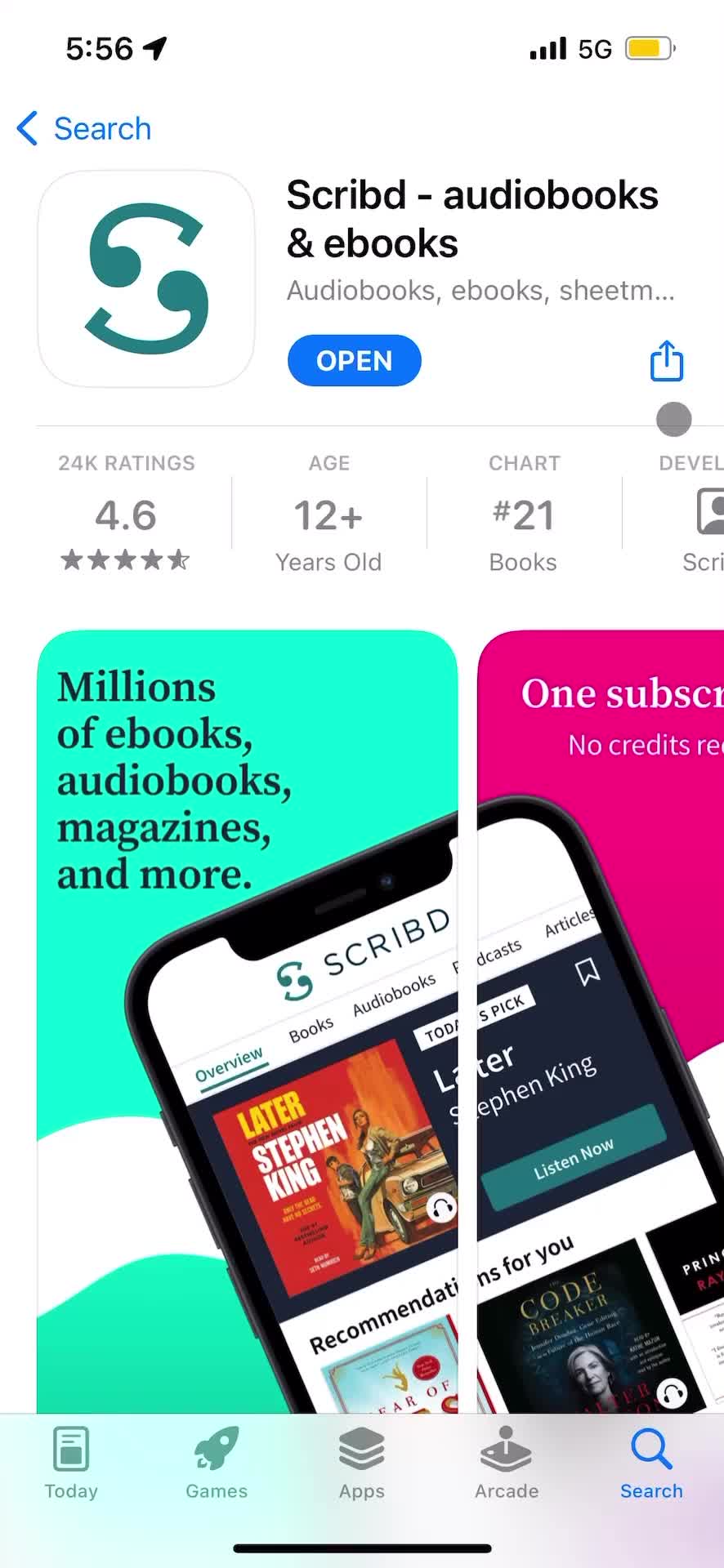 Scribd app store listing screenshot
