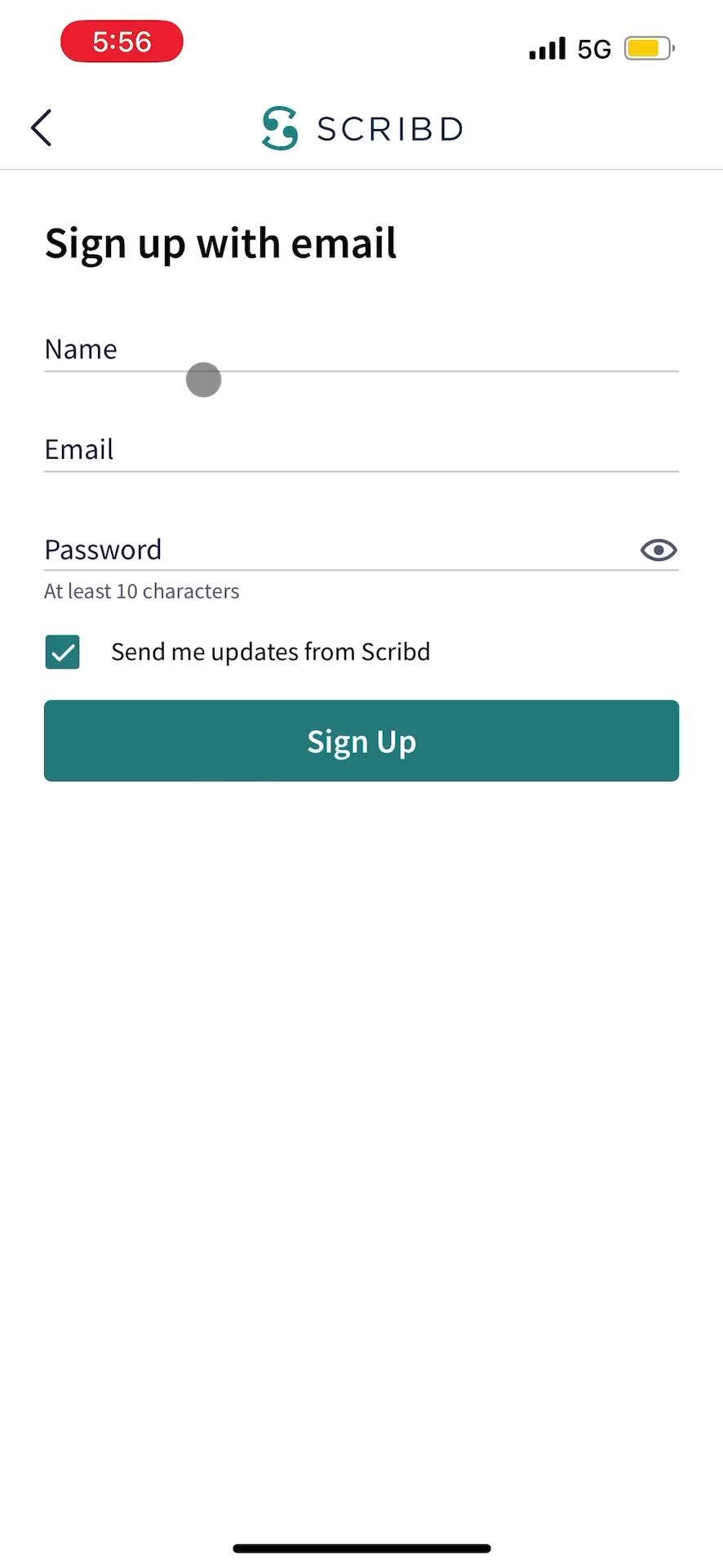 Scribd sign up with email screenshot