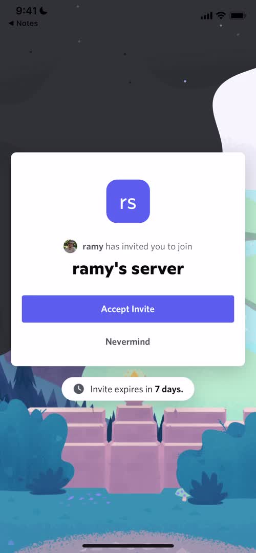 Accepting an invite screenshot