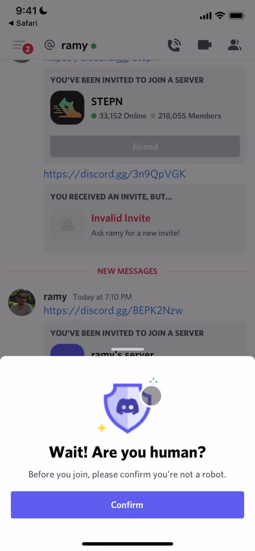 Accepting an invite screenshot