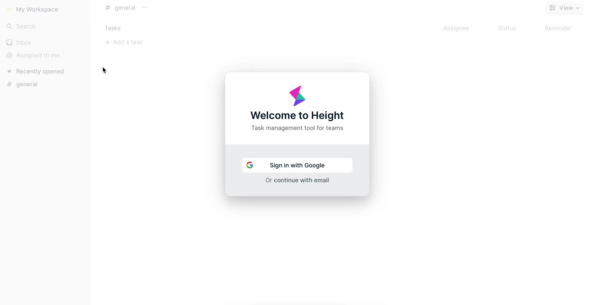 Screenshot of Sign up on Accepting an invite on Height user flow