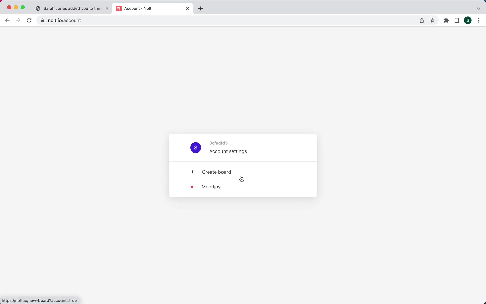 Screenshot of Select account on Accepting an invite on Nolt user flow