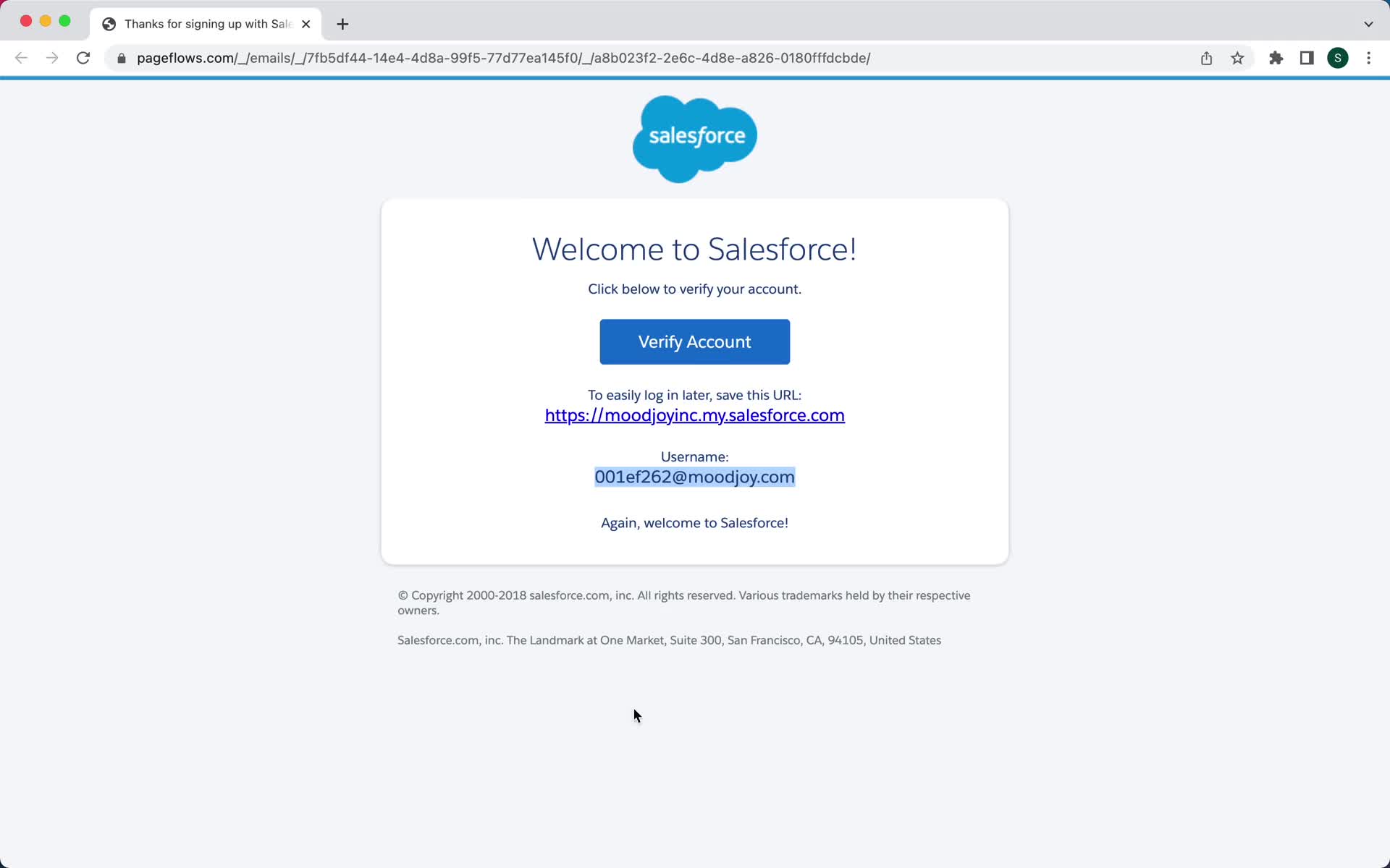 Screenshot of Invite email on Accepting an invite on Salesforce user flow