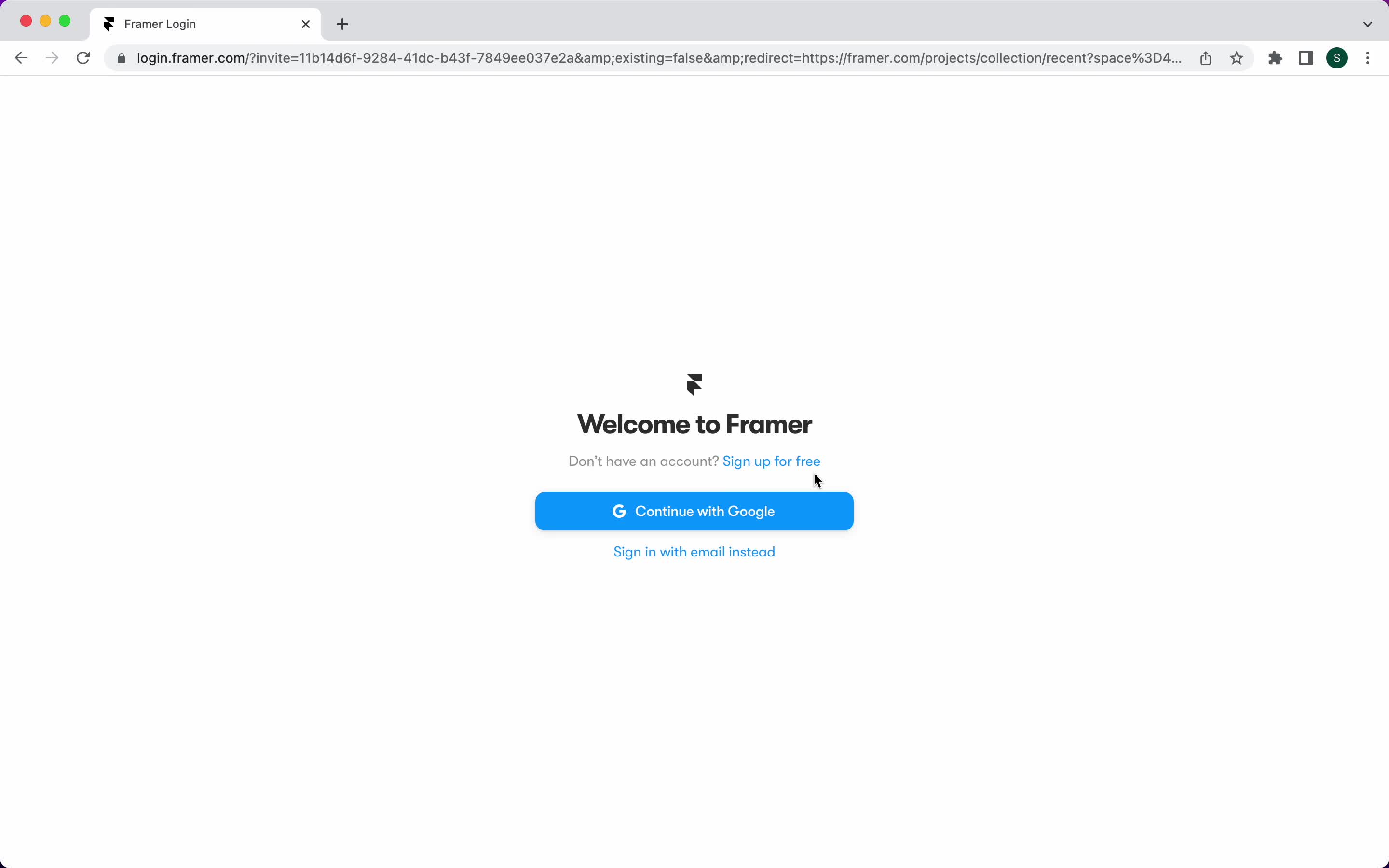 Screenshot of Sign up on Accepting an invite on Framer user flow