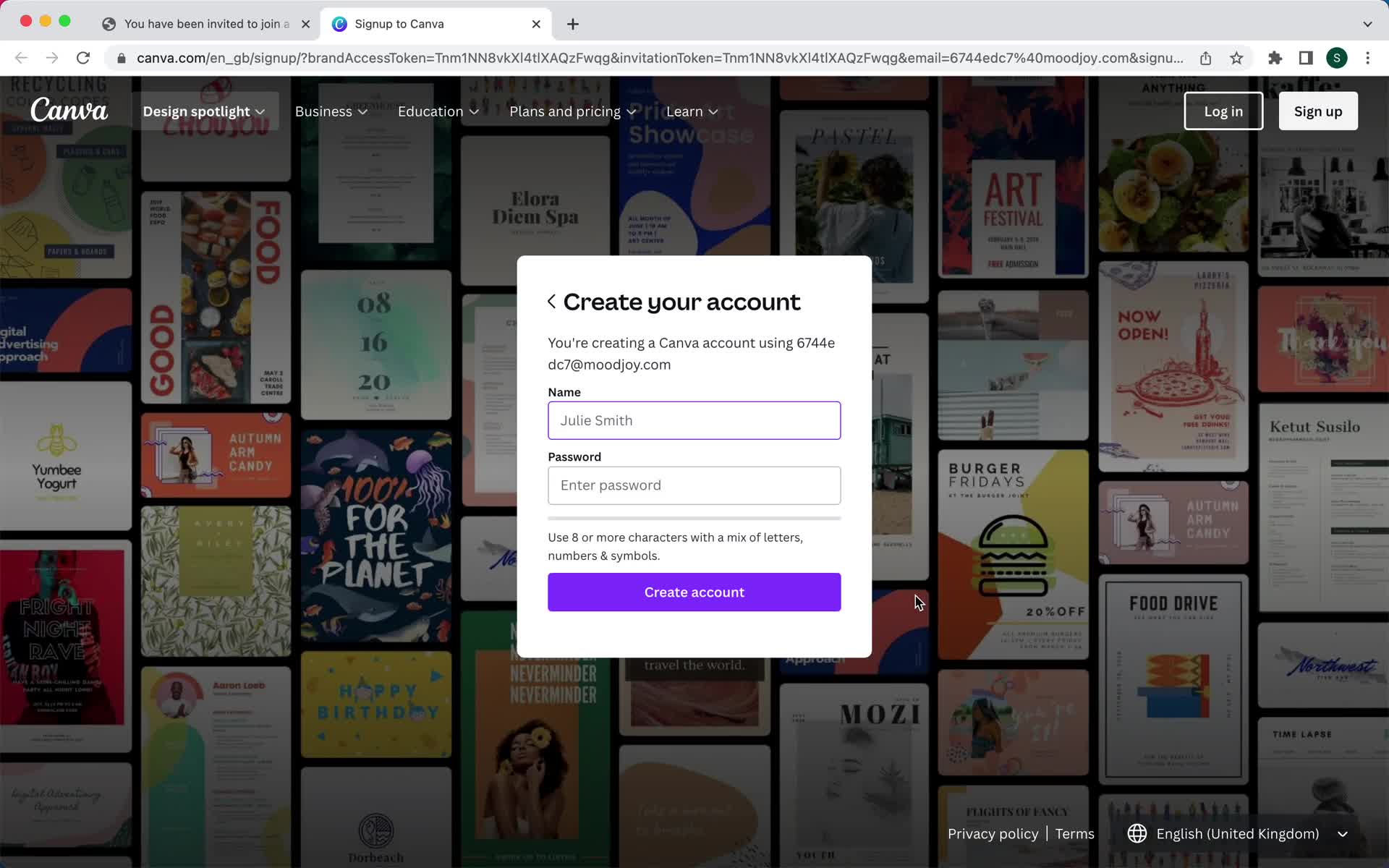 Accepting an invite on Canva video thumbnail