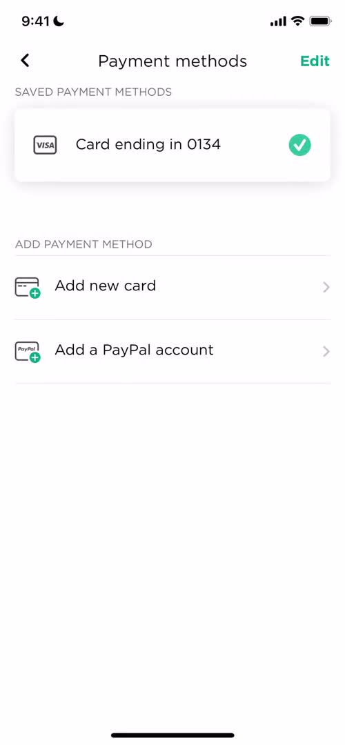 Adding payment details screenshot