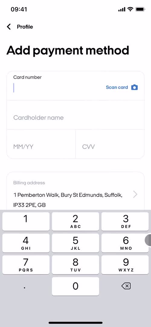 Adding payment details screenshot