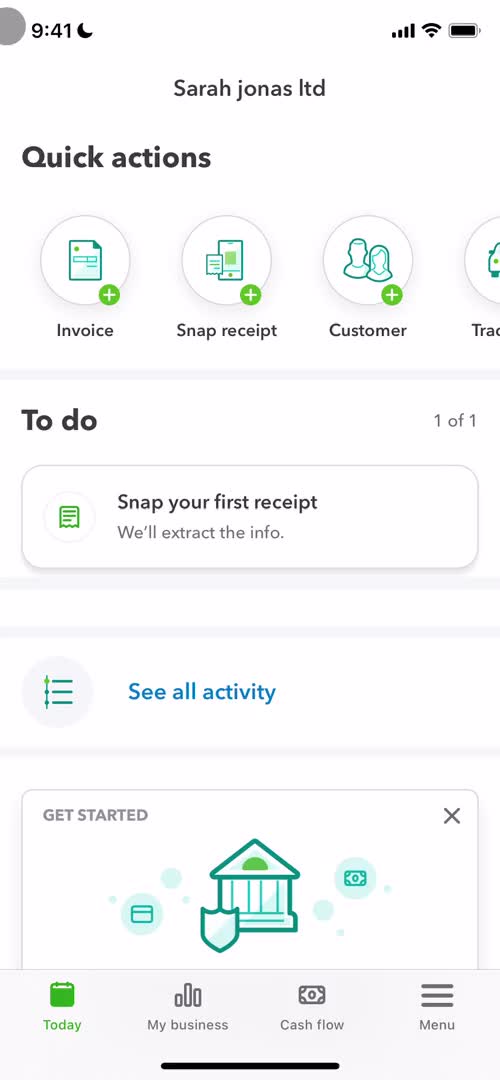Screenshot of Home on Adding expenses on QuickBooks user flow