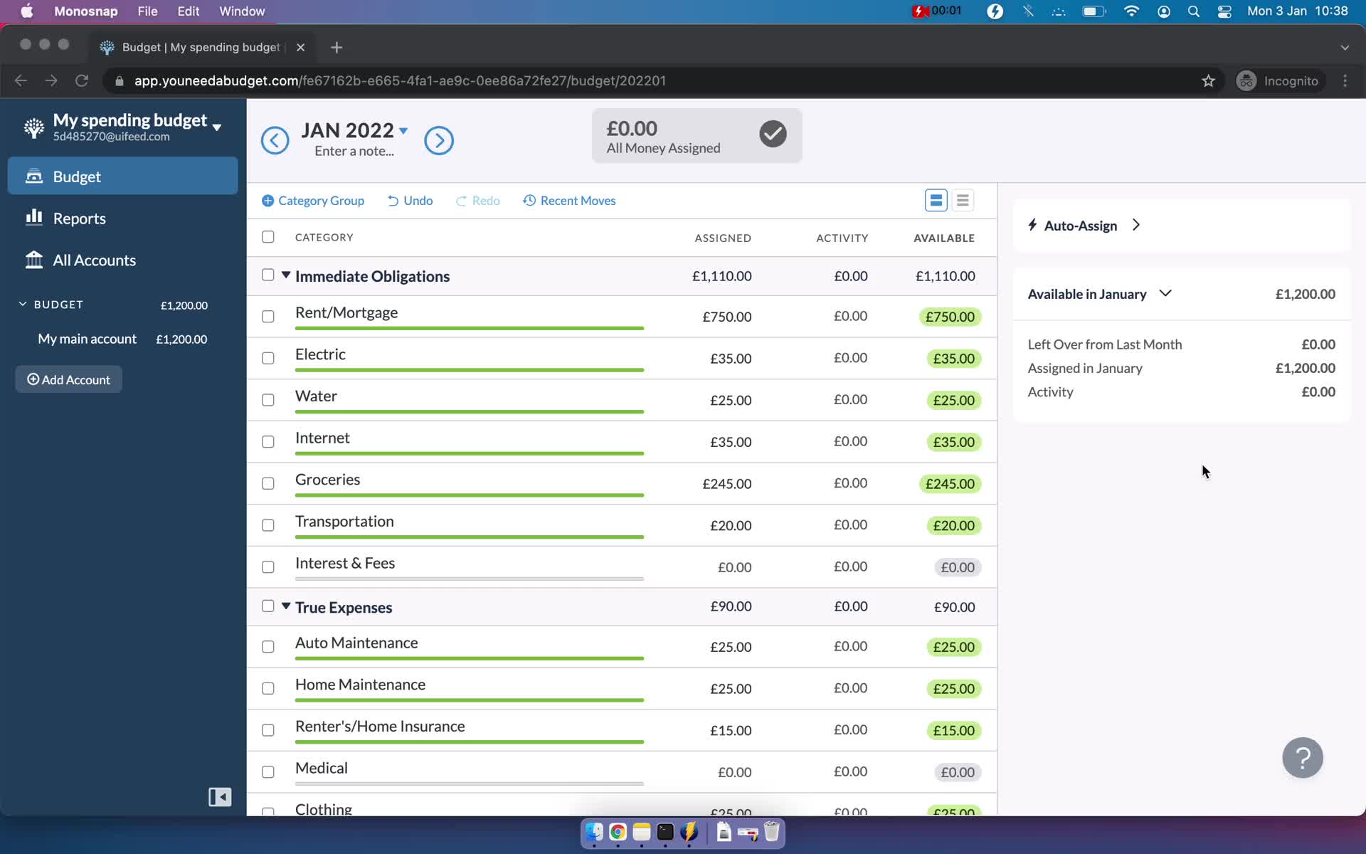 Screenshot of Budget on Adding transactions on YNAB user flow