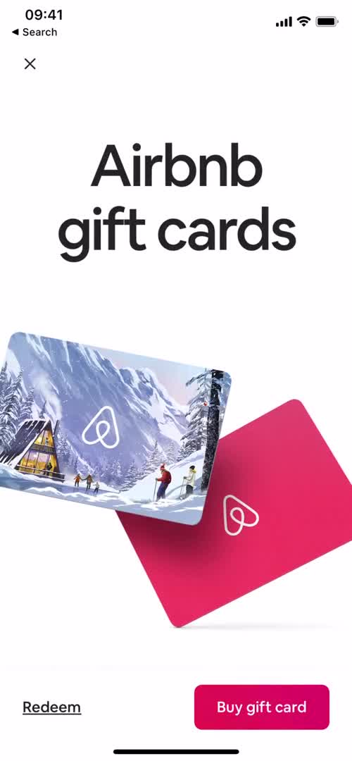 Screenshot of Gift cards on Buying a gift card on Airbnb user flow