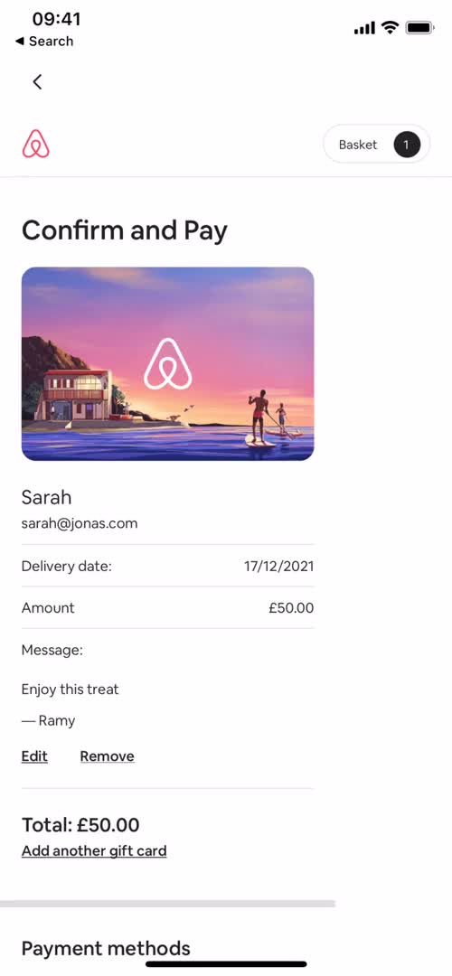 Buying a gift card screenshot