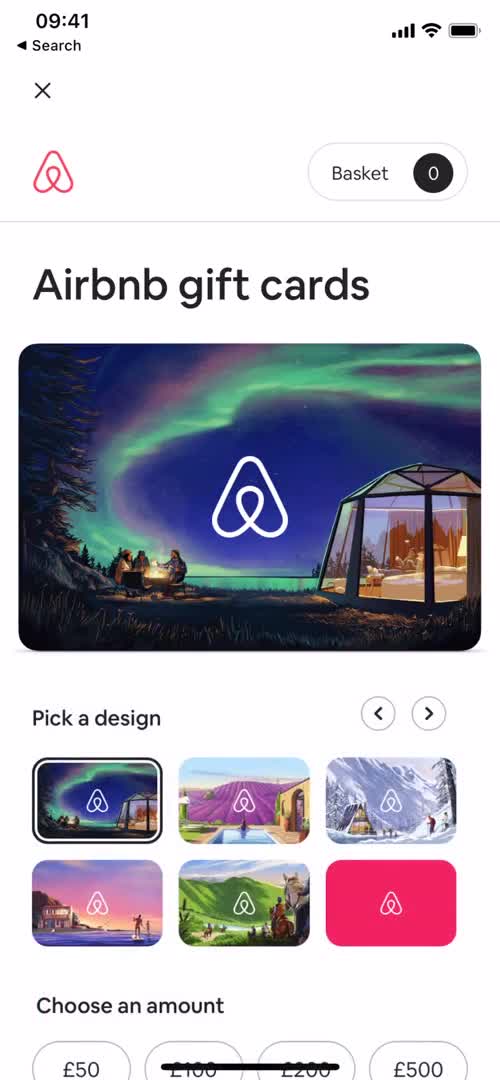 Buying a gift card screenshot