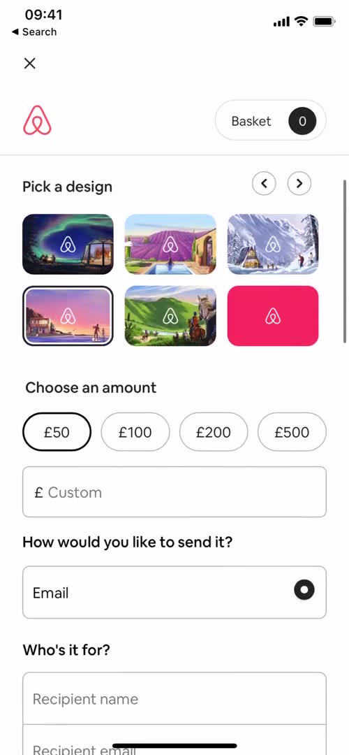 Buying a gift card screenshot