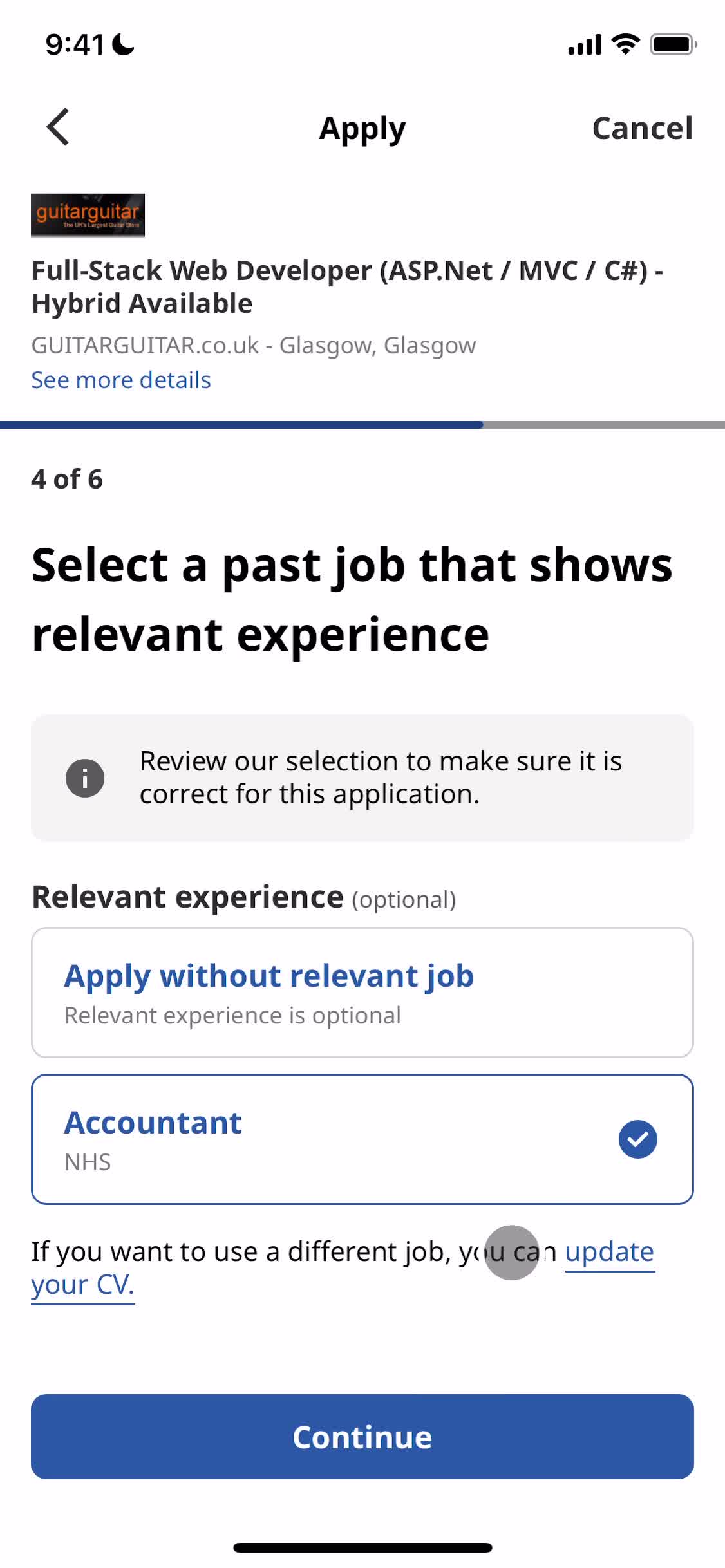 Applying as a candidate screenshot