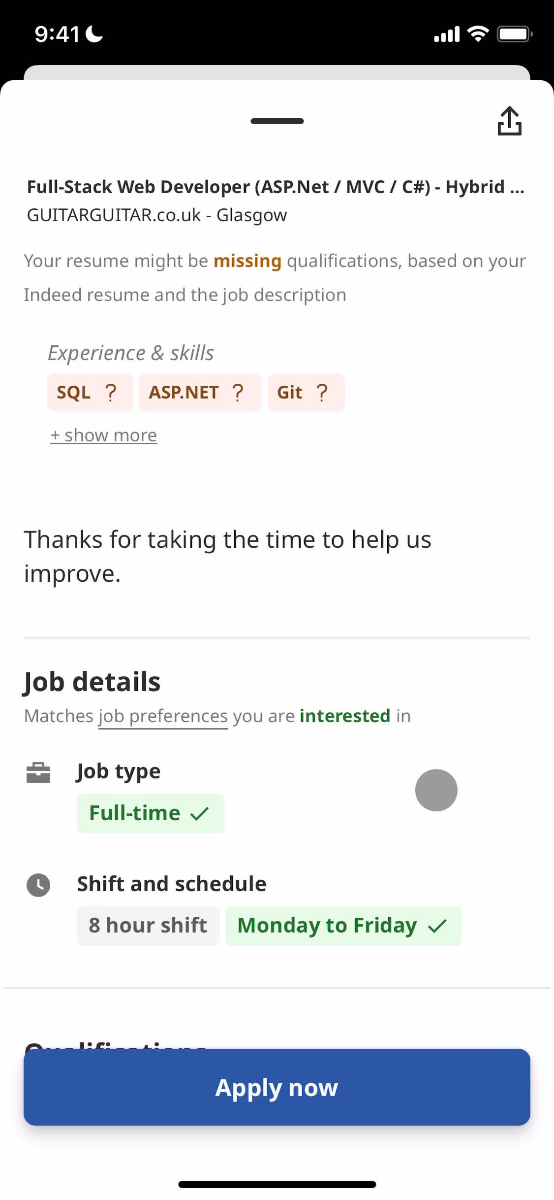 Applying as a candidate screenshot