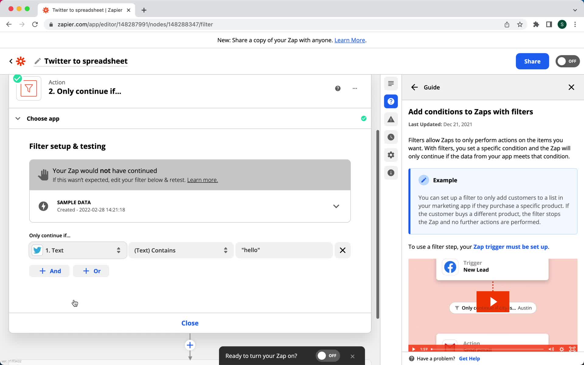 Creating an automation workflow screenshot