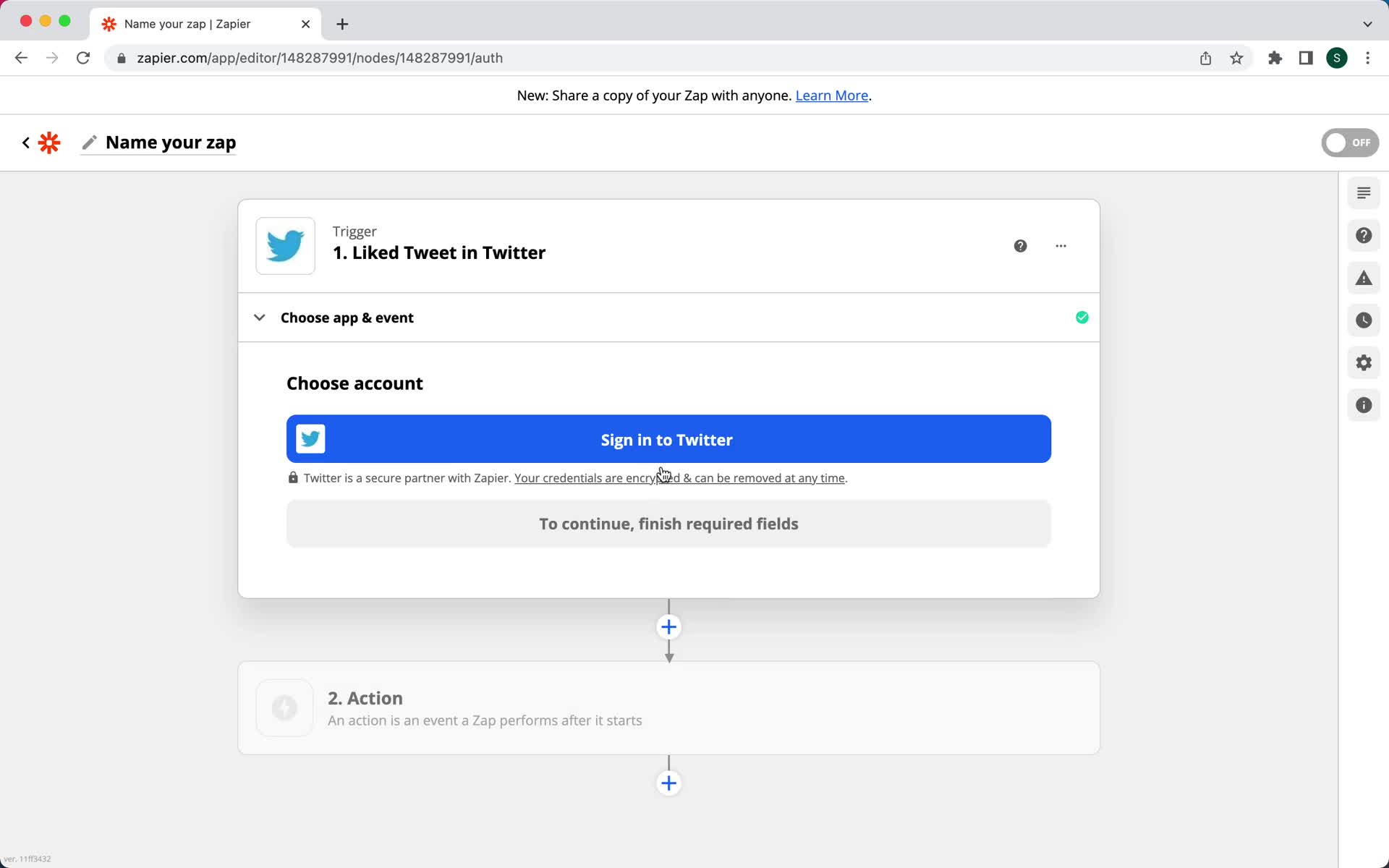 Creating an automation workflow screenshot