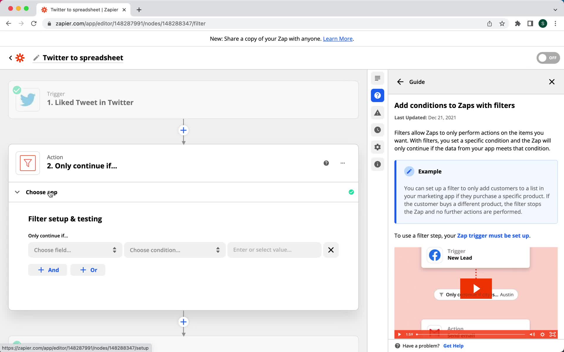 Creating an automation workflow screenshot