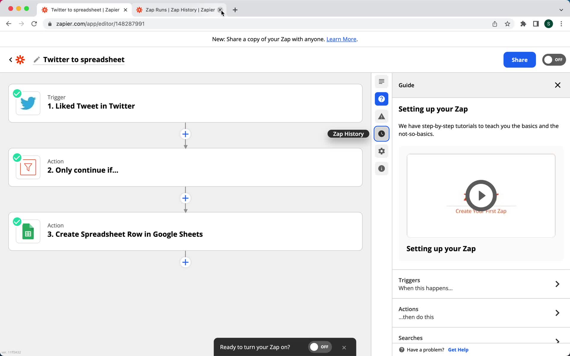 Creating an automation workflow screenshot